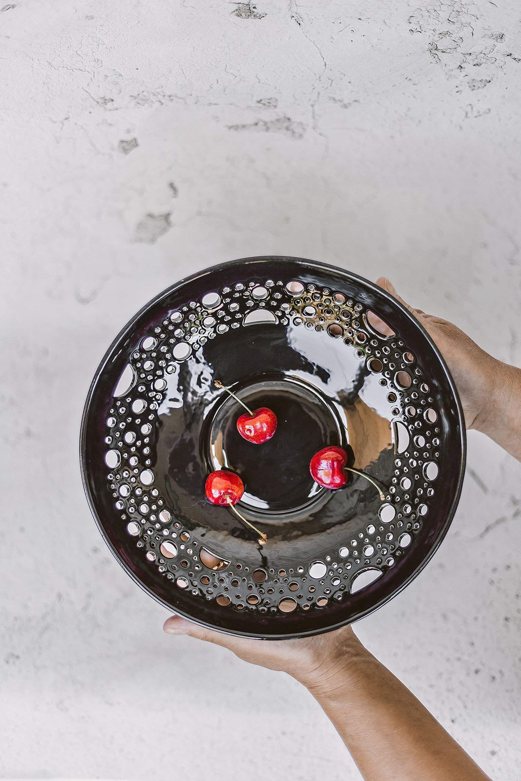 Handmade Black Ceramic Fruit Bowl - Elegant Centerpiece for Halloween, Thanksgiving & Holiday Tableware, Pottery Serving Dish for Fruits, Nuts & Party Decor