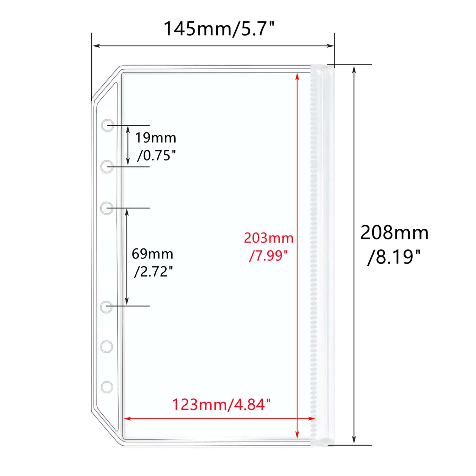 12-Pack A5 Clear Ziplock Binder Pockets with 6 Holes - Transparent Flat Sealing Zipper Storage Pouches for School, Office & Document Organization - Perfect for Sheet Protectors, Handouts & Filing Systems