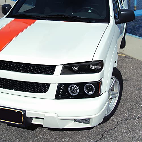 2004-2012 Chevy Colorado & GMC Canyon Glossy Black LED Halo Projector Headlights - Smoke Lens for Enhanced Night Visibility & Aggressive Style - Perfect for Off-Roading, Night Driving & Custom Truck Upgrades