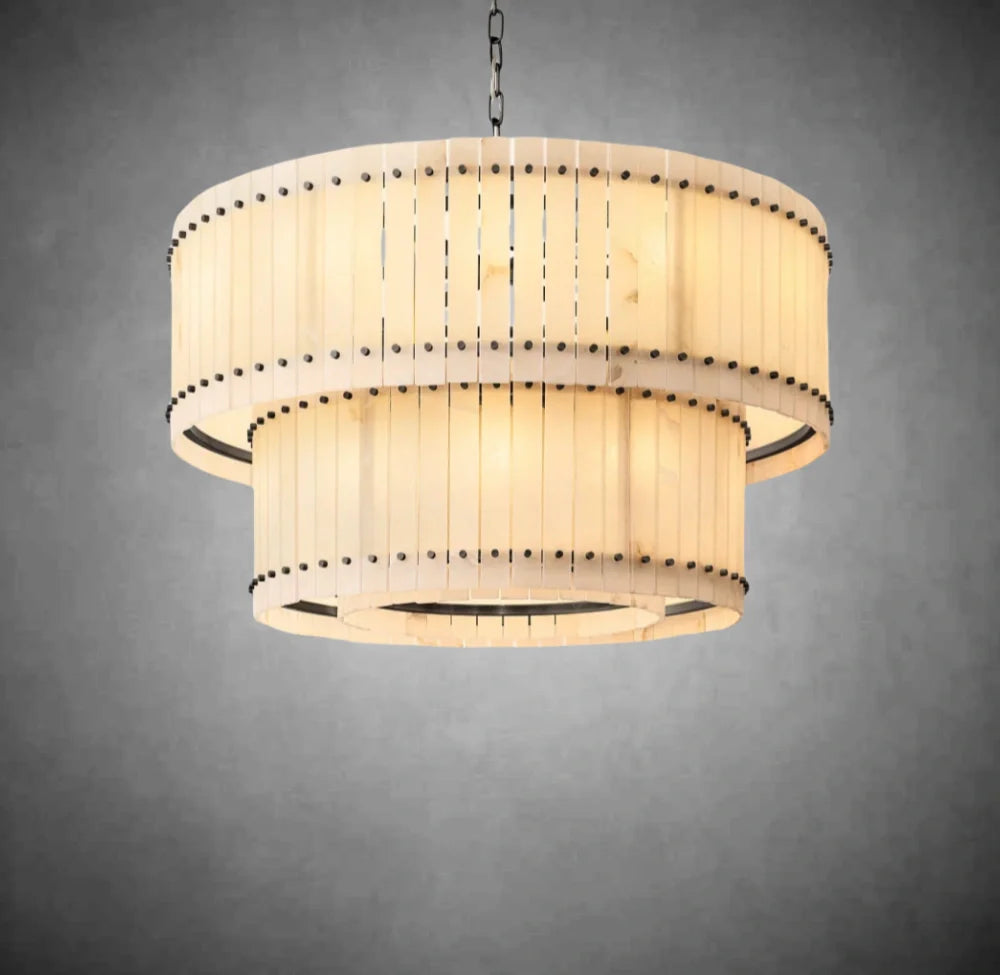 Elegant Alabaster Round Tiered Chandelier - Modern Crystal Ceiling Light Fixture for Dining Room, Bedroom & Living Room Decor