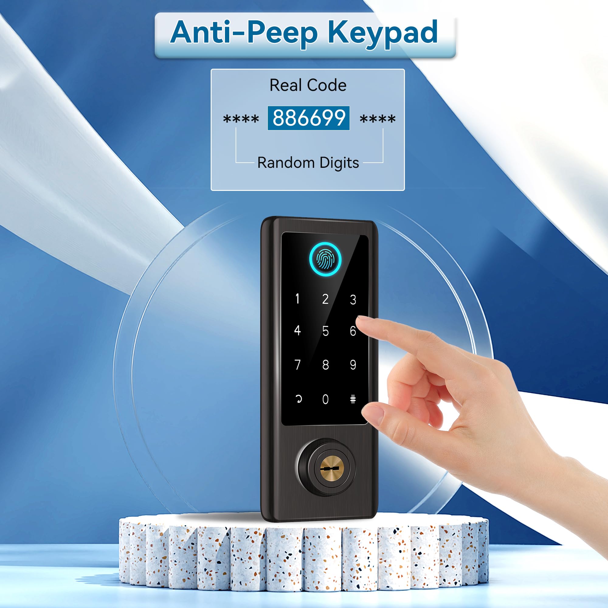 BEBASIA Smart Fingerprint Door Lock with Keyless Entry - Bluetooth Electronic Keypad Deadbolt & Handle Set in Aged Bronze for Front Door Security | Perfect for Homes, Apartments & Vacation Rentals