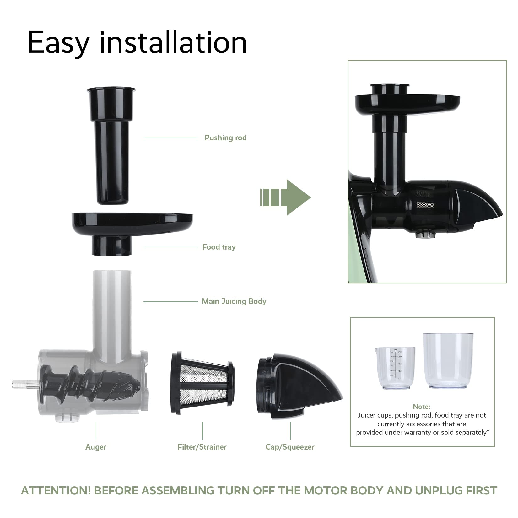 Premium BPA-Free JOCUU ZM1503 Masticating Juicer Kit with Main Body, Spiral Auger, Filter & Feeding Chute - Healthy Cold Press Juicing for Fruits, Vegetables & Greens - Perfect for Home, Kitchen & Raw Food Diet Lovers