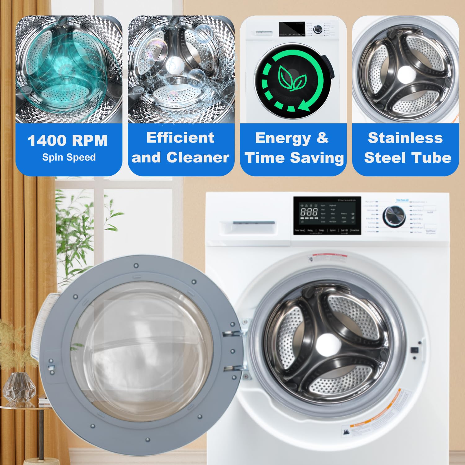 SMETA 2-in-1 Washer Dryer Combo 2.7 cu.ft Compact Laundry Machine - 24 Inch Ventless Front Load Washer & Dryer All-in-One for Apartments, RVs, Small Spaces - 26.7 lbs Capacity, 16 Wash Programs, 120V - Perfect for Tiny Homes, Dorms & Mobile Living