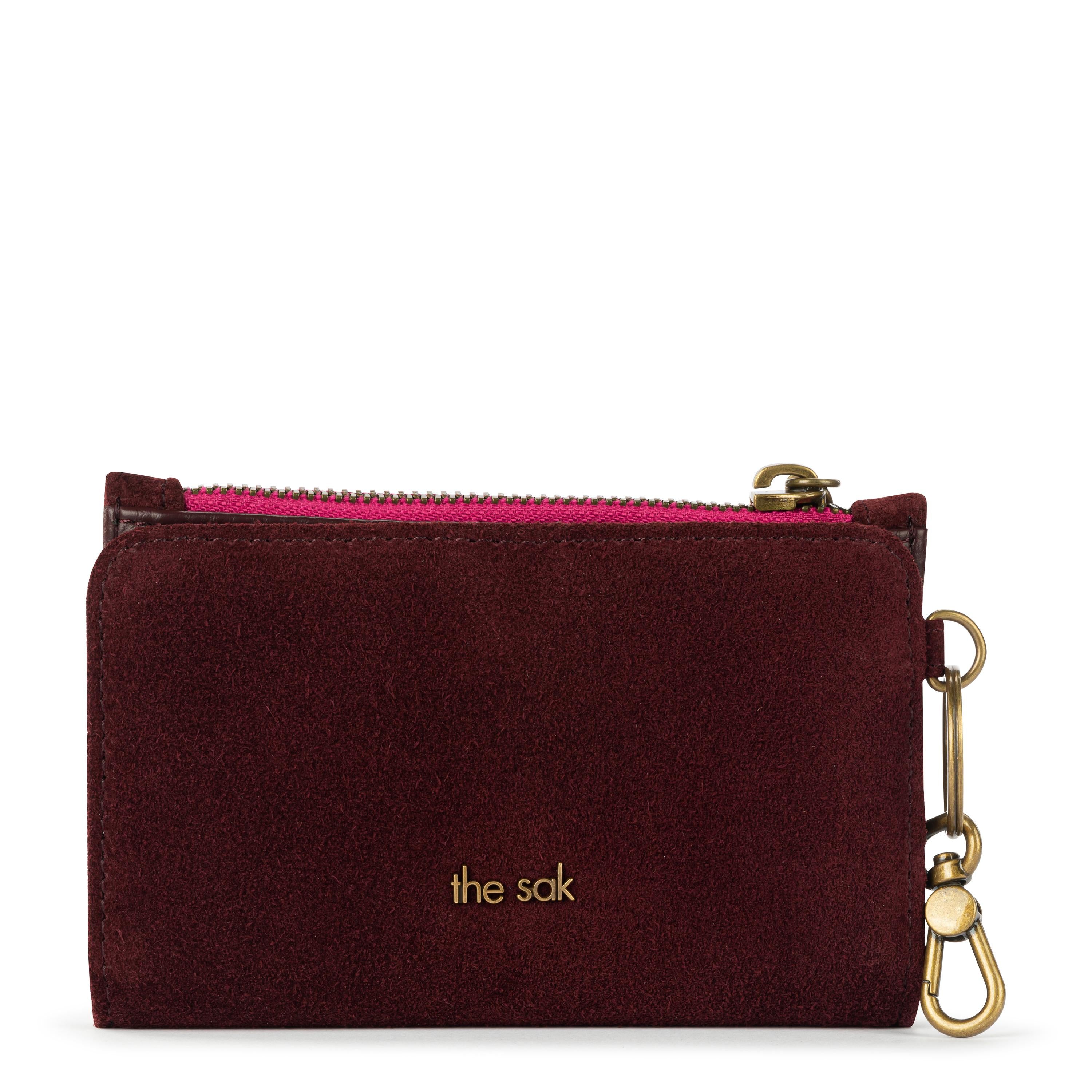Premium Encino Essential Wallet - Genuine Leather & Black Cherry Suede - Slim RFID Blocking Bifold Wallet for Men - Perfect for Everyday Carry, Travel & Business