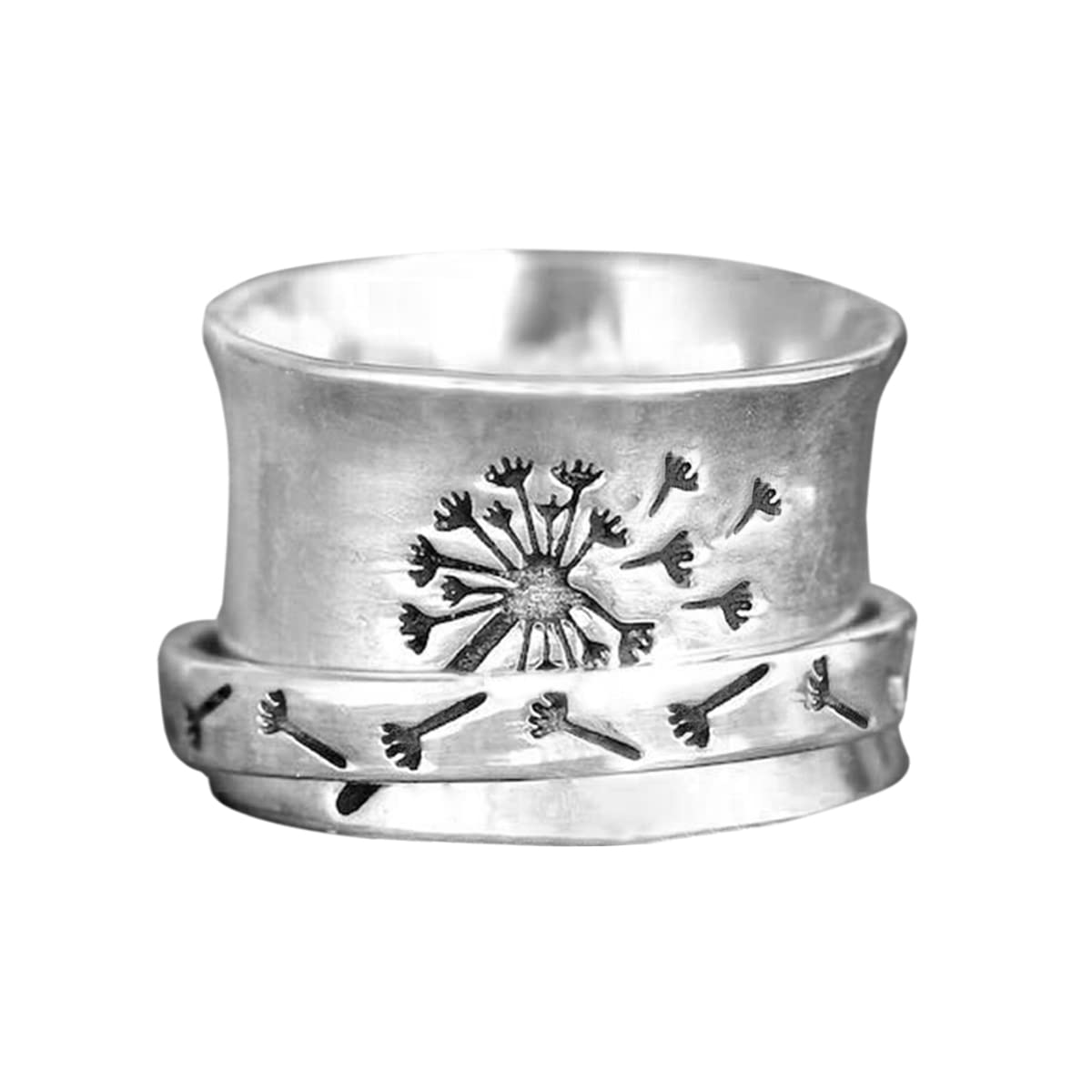 Yomlry Spinner Ring for Women - Anxiety Relief Meditation Ring with Dandelion Flower Design, Boho Thumb Ring, Vintage Star Moon Fidget Band for Stress Relief - Perfect for ADHD, Anxiety Management & Mindful Moments