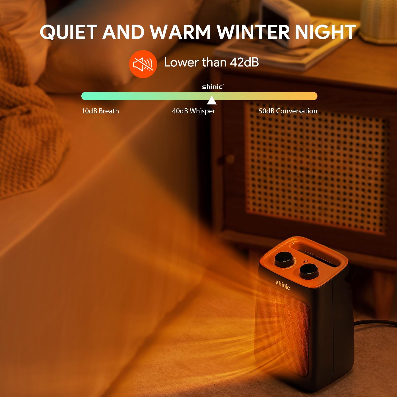 Shinic 1500W/750W PTC Ceramic Space Heater with Thermostat - Portable Electric Heater for Fast Quiet Heating - Perfect for Office, Bedroom, Home & Indoor Use (Orange) - Stay Warm While Working, Sleeping or Relaxing