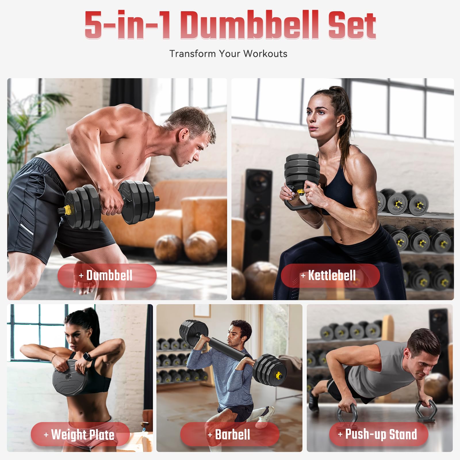 FEIERDUN Adjustable Dumbbells Set 40-88lbs, 4-in-1 Free Weights for Home Gym - Convertible to Barbell, Kettlebells & Push-Up Stand - Strength Training Equipment for Men & Women - Perfect for Weight Lifting, HIIT, CrossFit & Full-Body Workouts
