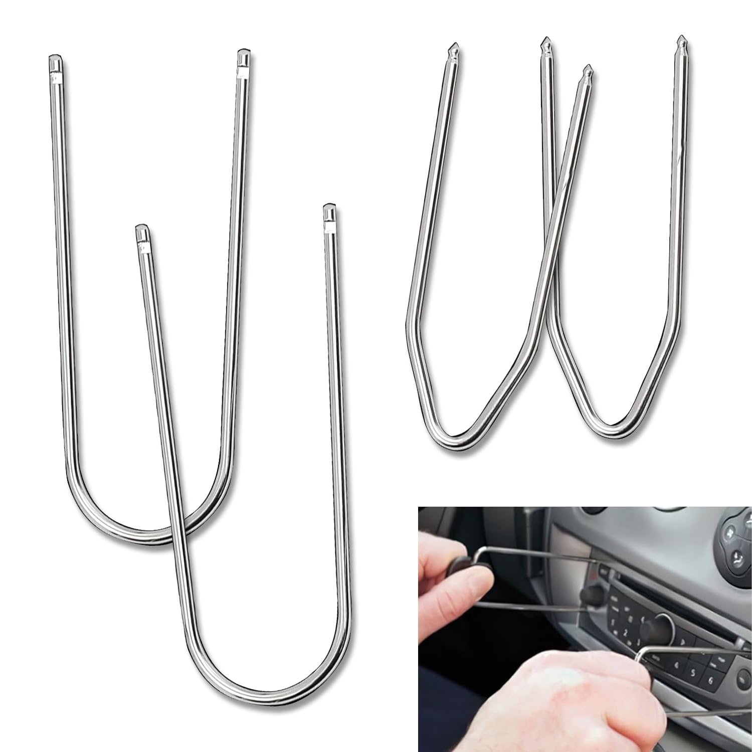 4PCS Universal Car Radio Stereo Removal Tool Kit - U & V Shape Keys for Easy Radio Extraction, Dash Access & DIY Repair | Perfect for Car Audio Installation, Maintenance & Head Unit Replacement