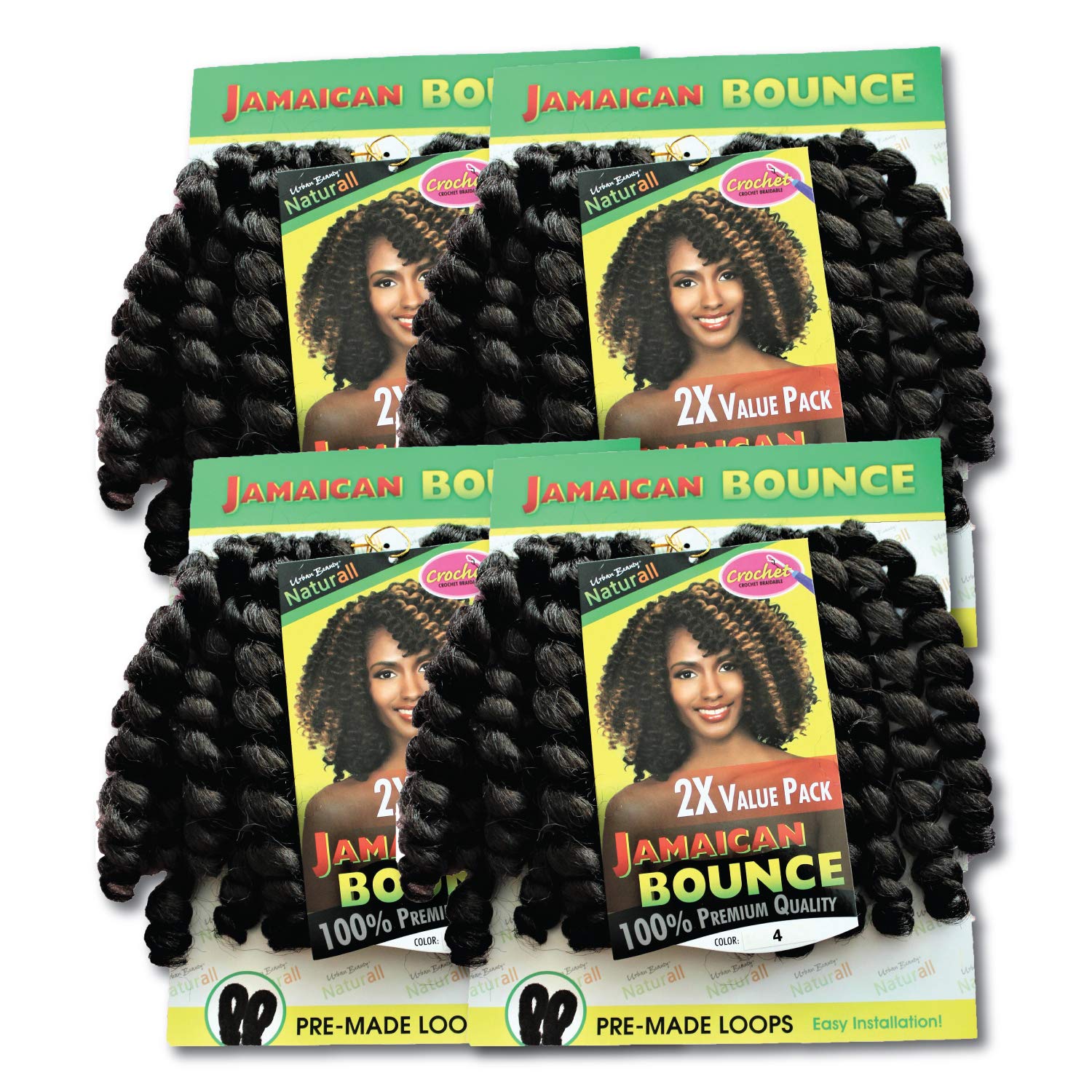 Premium Jamaican Bounce Crochet Hair - 2X Value Pack (4Pack) for Easy Braiding & Styling