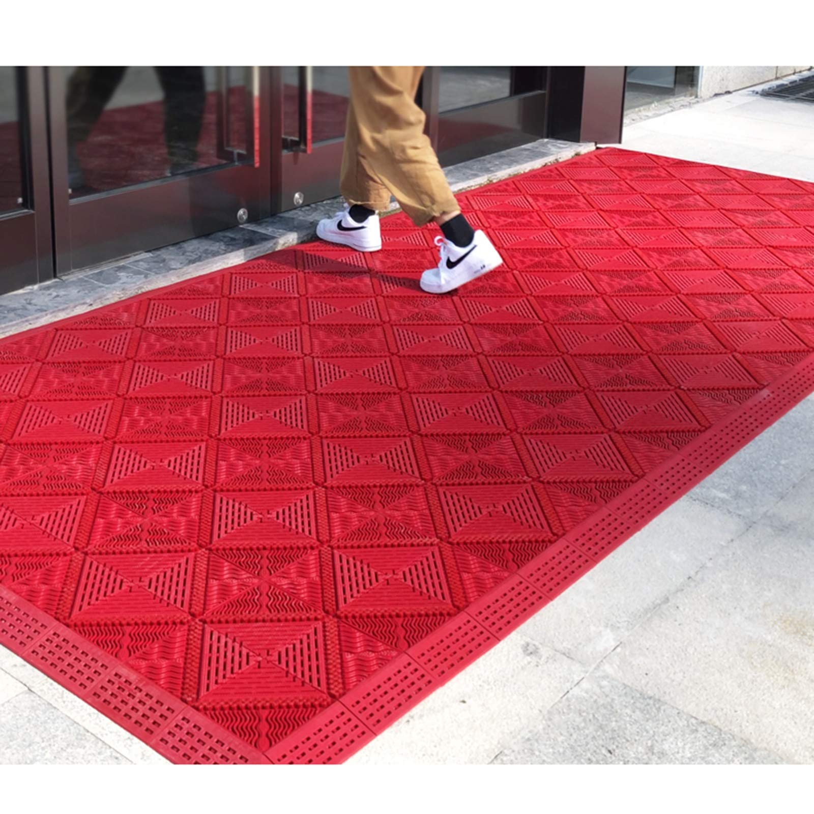Premium Non-Slip Doormat for Entryway - 30x47in Water Absorbent All-Weather Outdoor Mat - Perfect for Front Door, Garage, Porch & Yard - Red Splicing Design (75x120cm) - Ideal for High Traffic Areas & Muddy Shoes