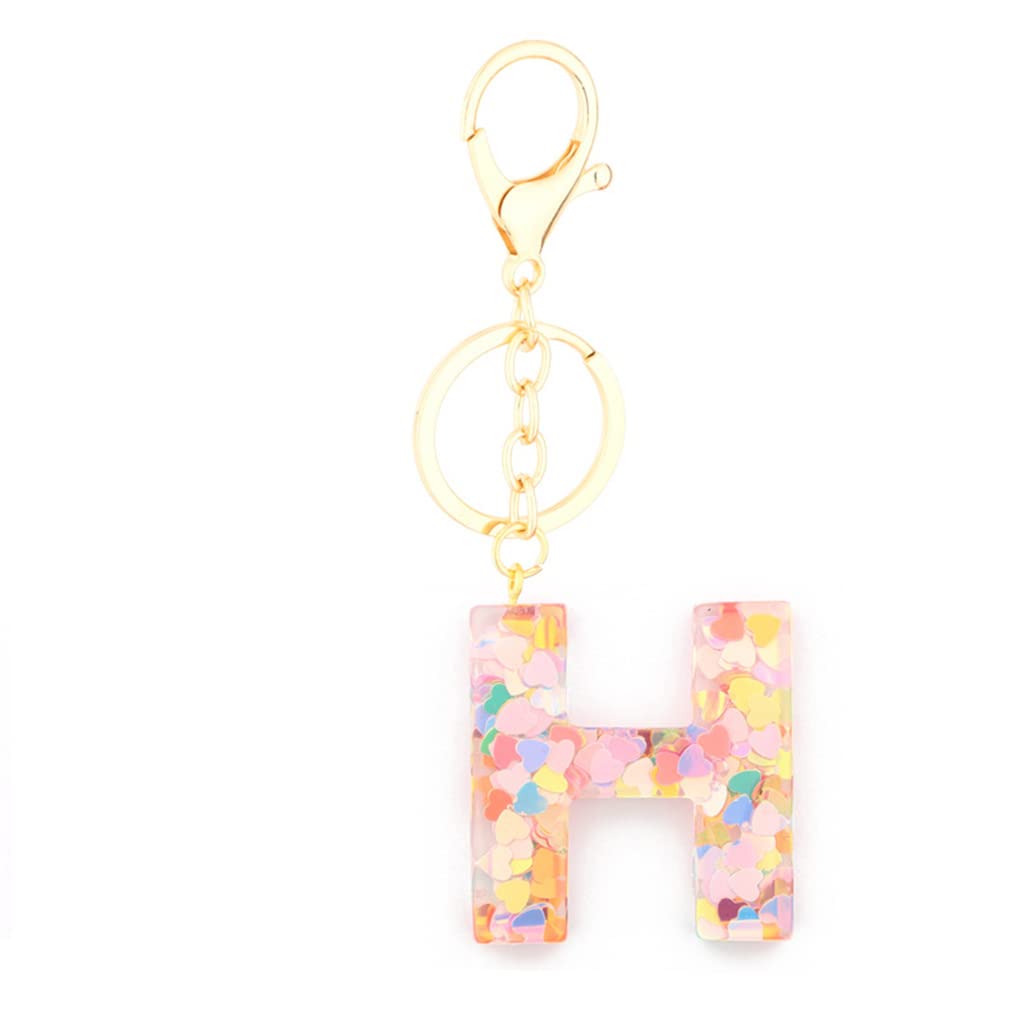 A-Z Alphabet Resin Keychain with Clear Heart Sequins - Personalized Initial Letter Key Ring for Women, Bag Charms & Purse Accessories | Great for Gifts, Party Favors, and Everyday Carry