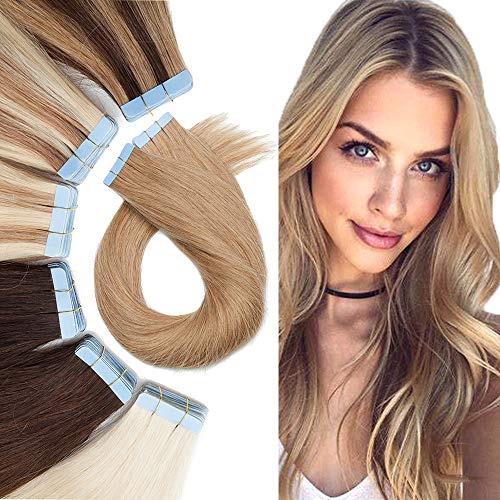 Premium 22 Inch Tape In Hair Extensions - 100% Human Remy Hair, 20pcs 50g, #27 Dark Blonde | Natural Adhesive Skin Weft for Seamless Blending | Perfect for Weddings, Parties & Daily Volume Boost