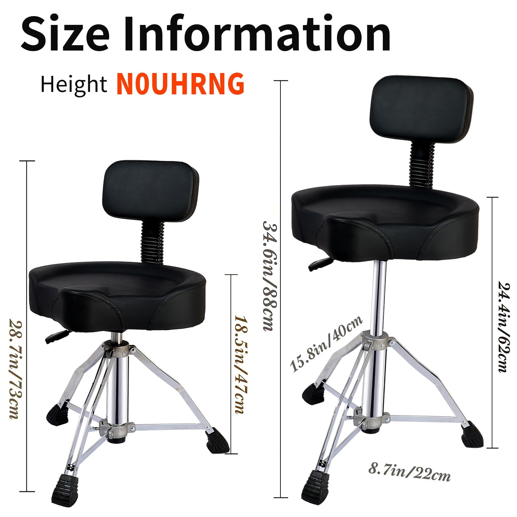 Adjustable Hydraulic Drum Throne with Backrest - Padded Memory Foam Saddle Seat, Stable Bass & Height Adjustment for Drummers & Guitar Players - Perfect for Live Performances, Studio Sessions & Home Practice (Black)