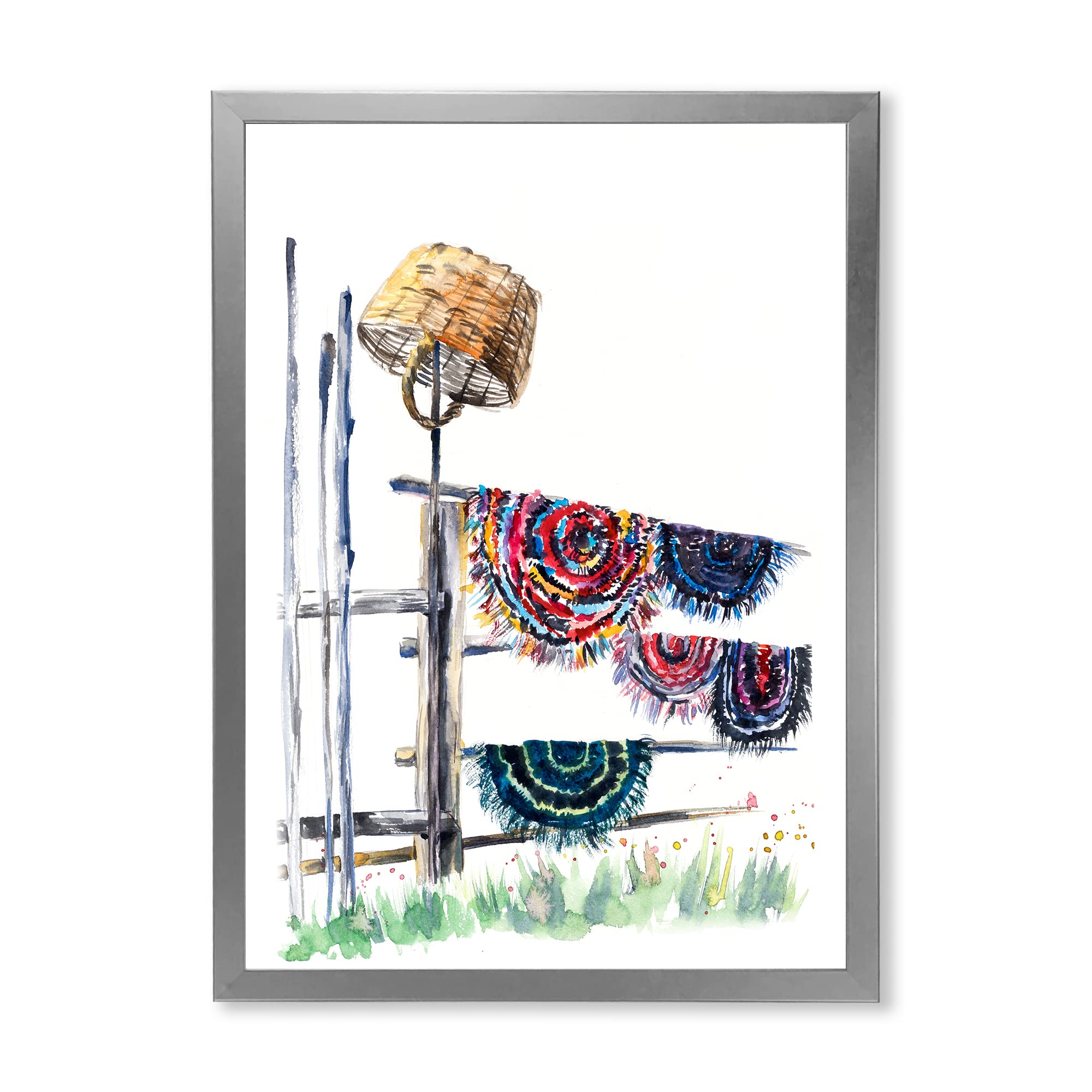 DesignQ Russian Rugs on Clothesline Framed Wall Art Decor - Vintage Inspired Home Decor for Living Room, Bedroom & Office