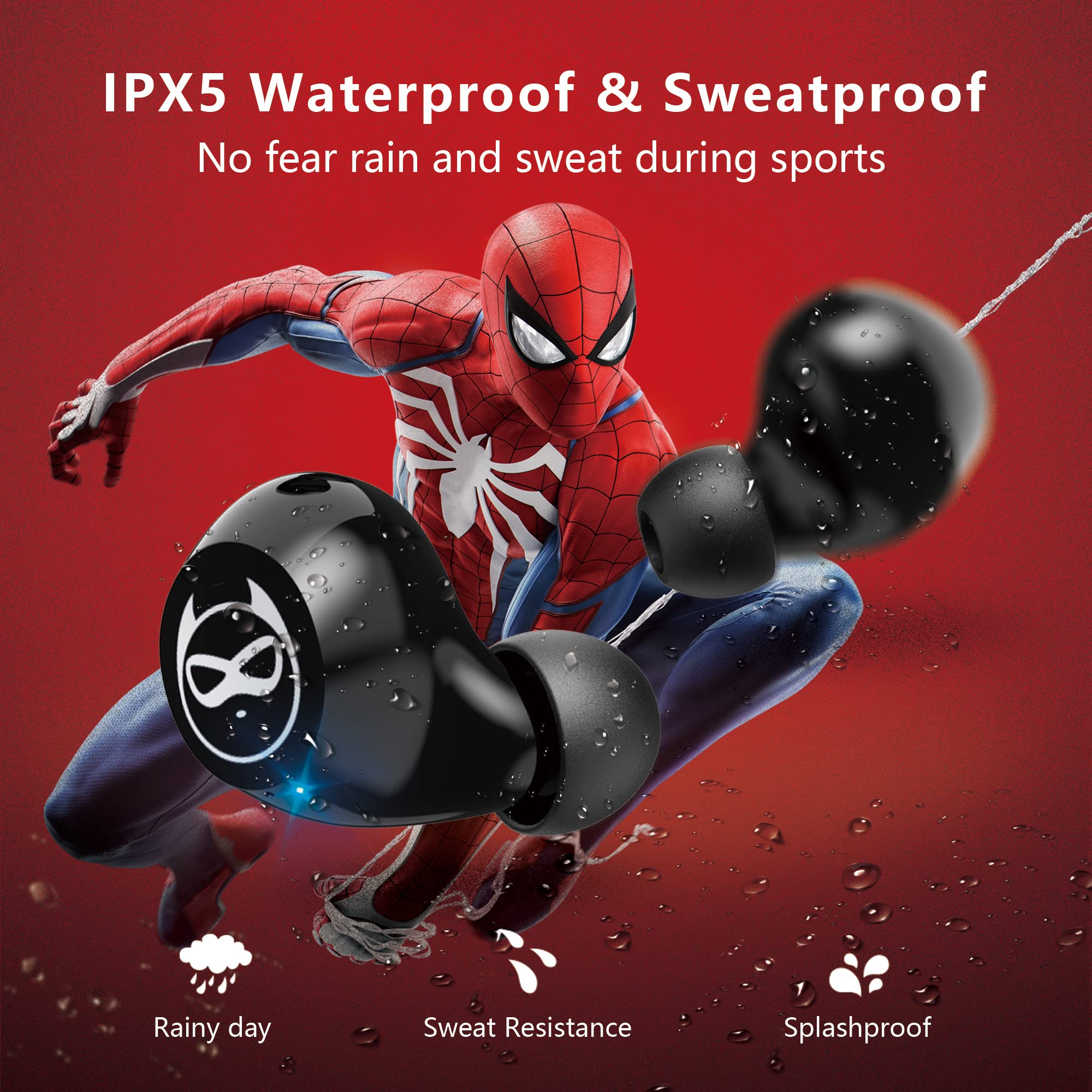 Wireless Earbuds with Touch Control - Stereo Sound Bluetooth Earphones & Red Cartoon Charging Case | Perfect for Gym, Running, Travel & Daily Commute