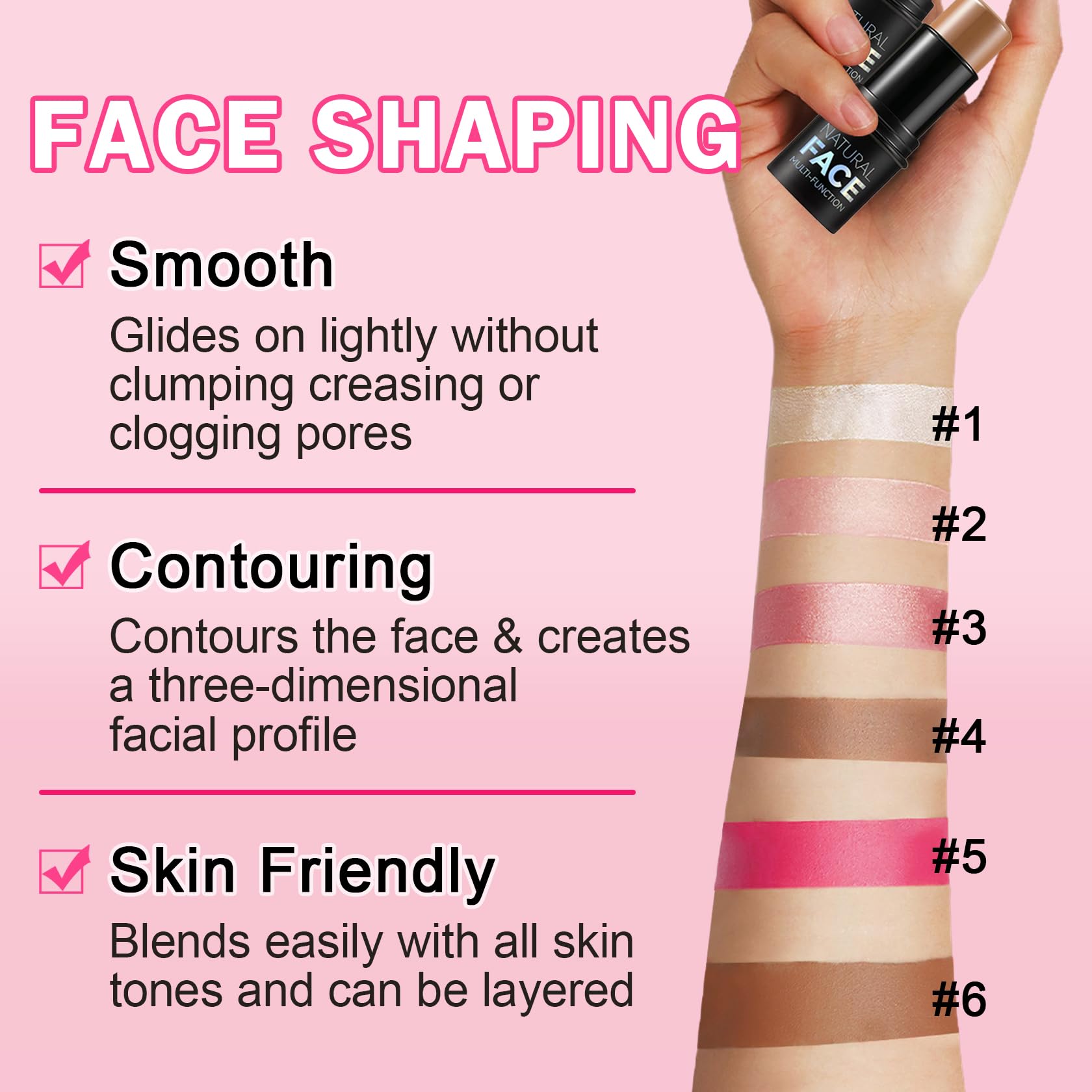 DAMUSI 6PCS Cream Contour Stick Makeup Kit - Cream Bronzer, Blush & Highlighter Sticks for Flawless Face Contouring | Long Lasting & Smooth Formula | Perfect for Everyday Makeup, Professional Looks & Photo Shoots