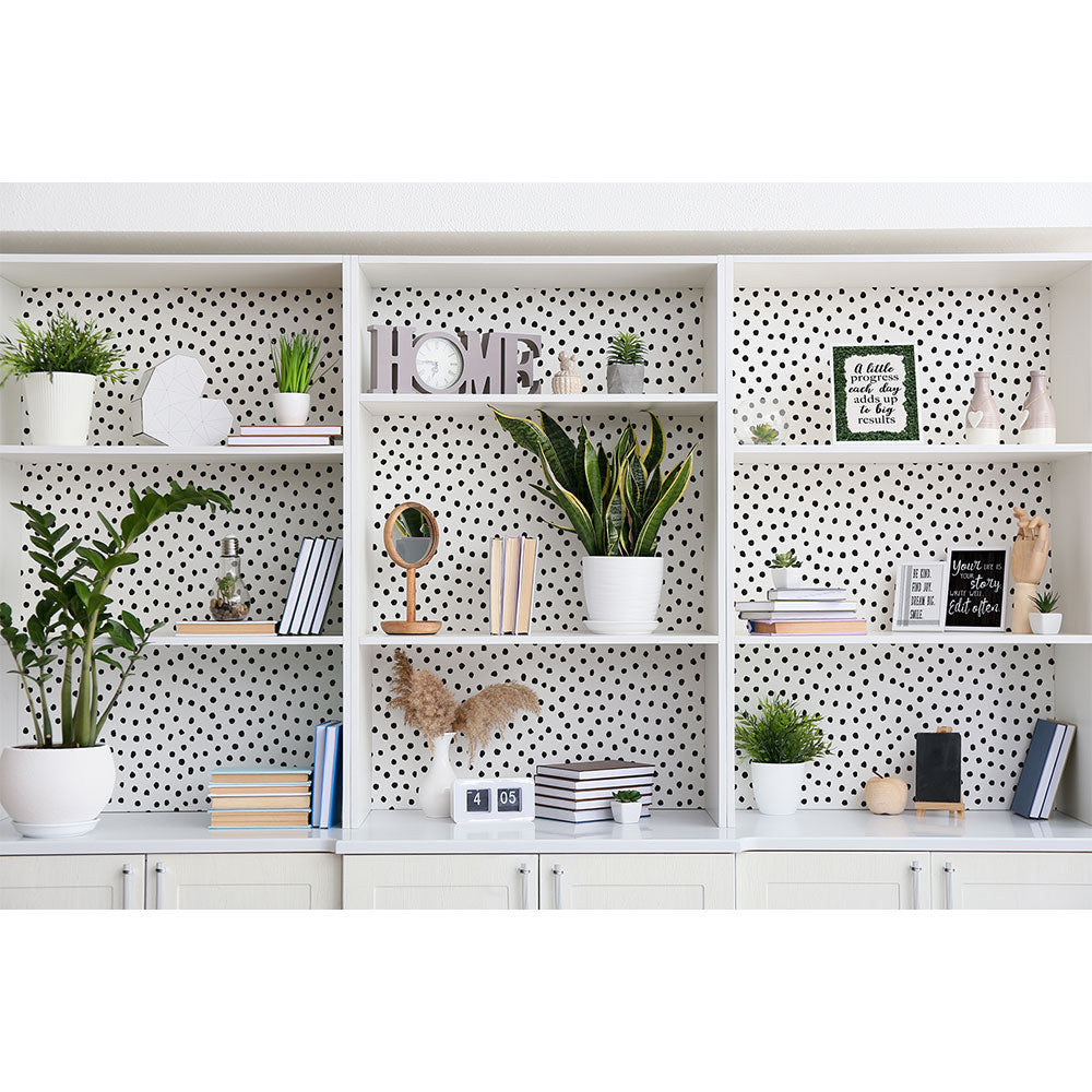 Black Dot Peel and Stick Wallpaper - Self-Adhesive Decorative Paper for Home, Office, and Nursery Room Decor - Easy DIY Wall Covering for Accent Walls and Furniture Makeovers