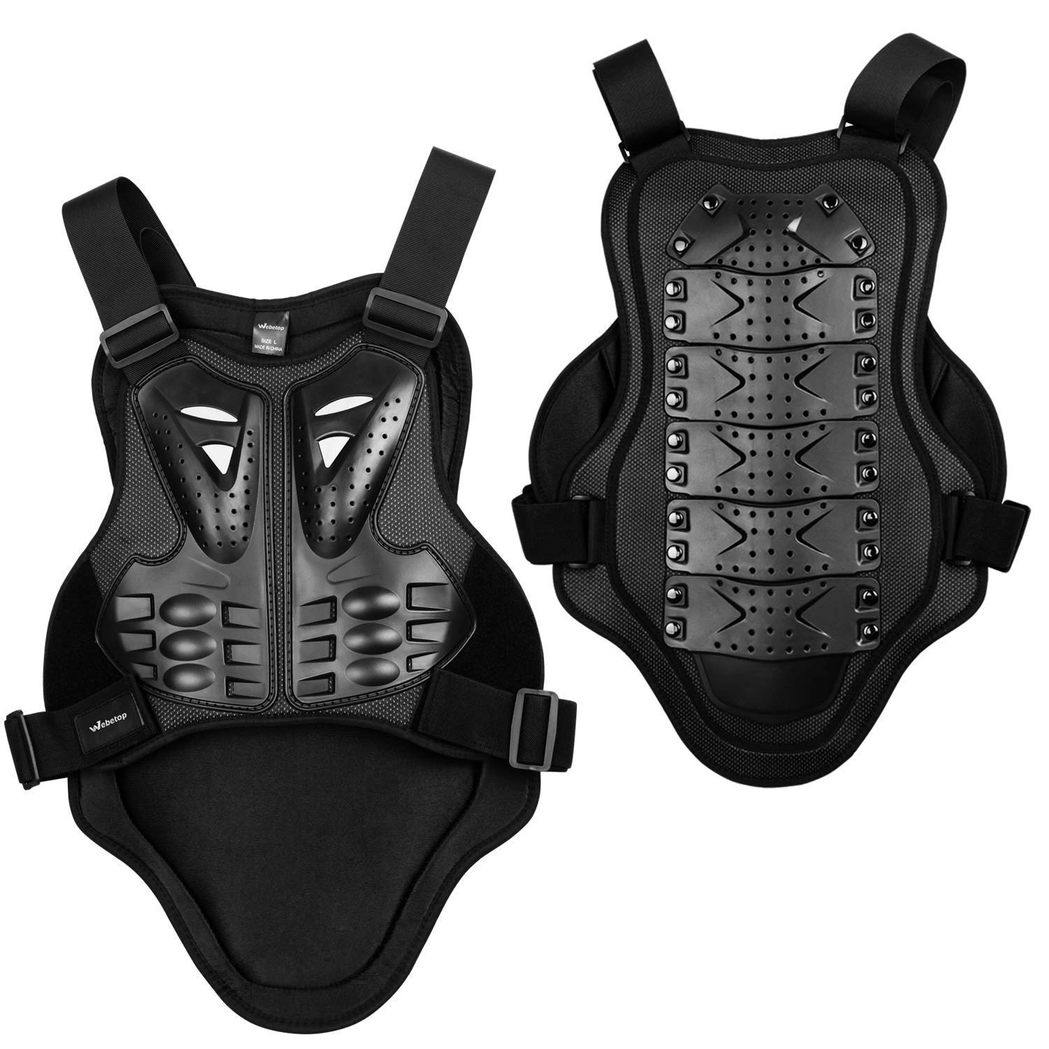 Webetop Adult & Youth Motorcycle Armor Vest Size L with Dirt Bike Knee Pads, Shin Guards & Elbow Pads - 6pc Protective Gear Set (Black) | Ideal for Motocross, ATV Riding & Extreme Sports Safety