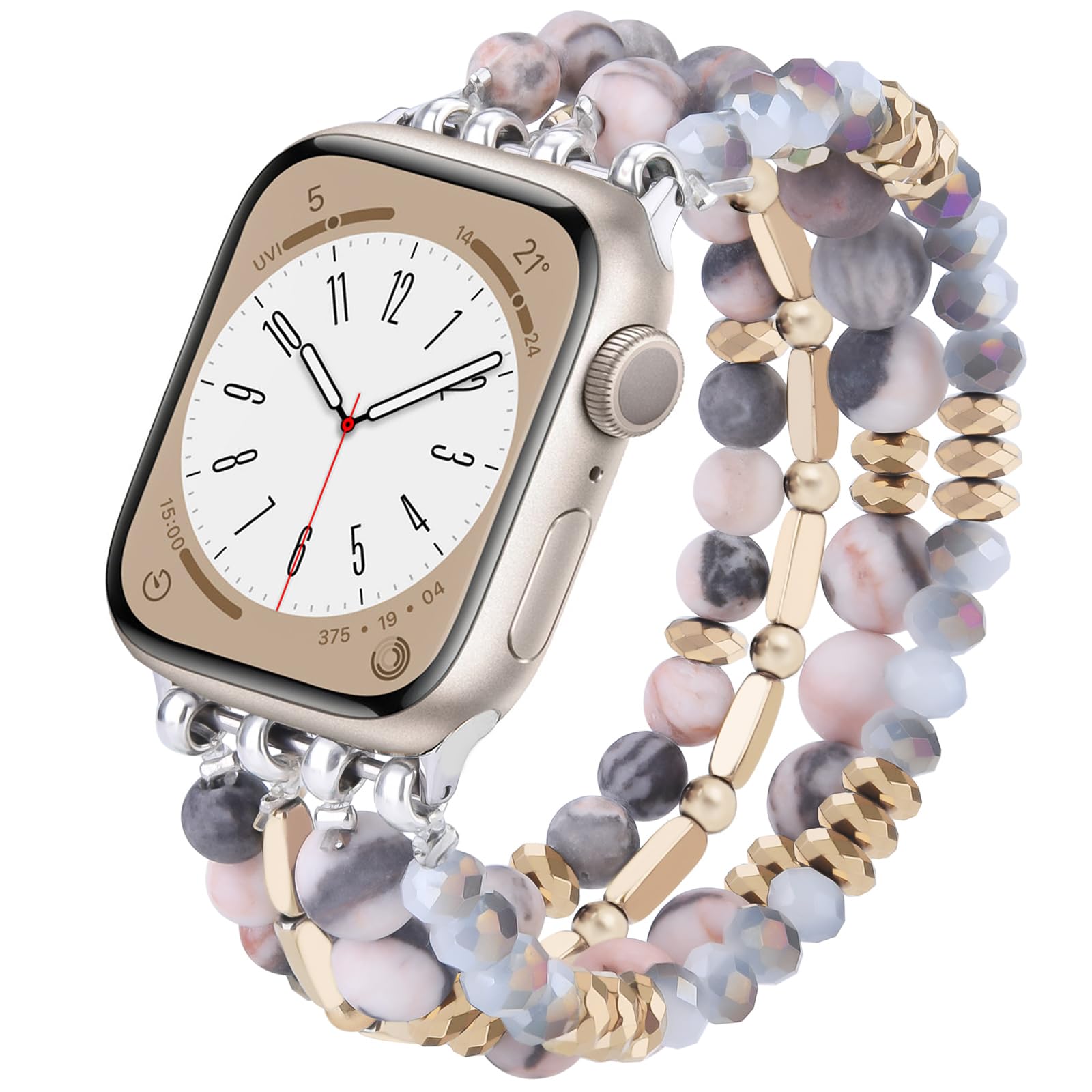 Boho Beaded Stretchy Apple Watch Band 42mm 44mm 45mm 46mm Compatible with Series 10/9/8/7/6/5/4/SE/3/2/1 - Handmade Crystal Beads Fashion Bracelet for Women | Perfect for Yoga, Workouts & Boho Style Outfits