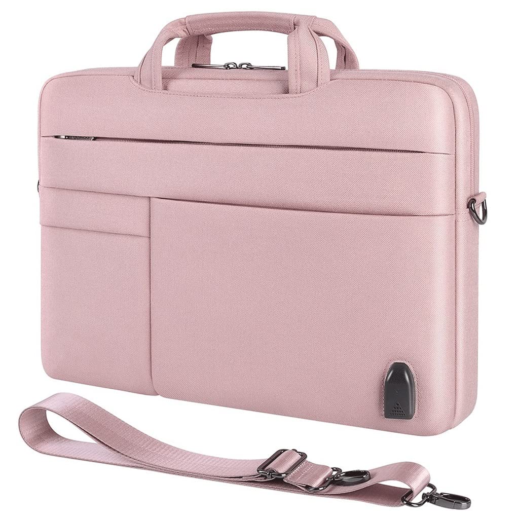 WPYYI 14-inch Waterproof Laptop Bag with USB Charging Port - Pink Shoulder Briefcase for Women & Men, Perfect for Work, Travel & College
