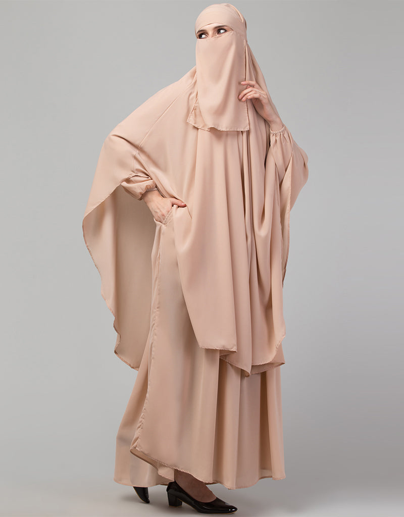 3-Piece Arabic Abaya Set with Khimar & Nose Piece - Modest Islamic Prayer Dress for Women - Perfect for Eid, Mosque & Special Occasions