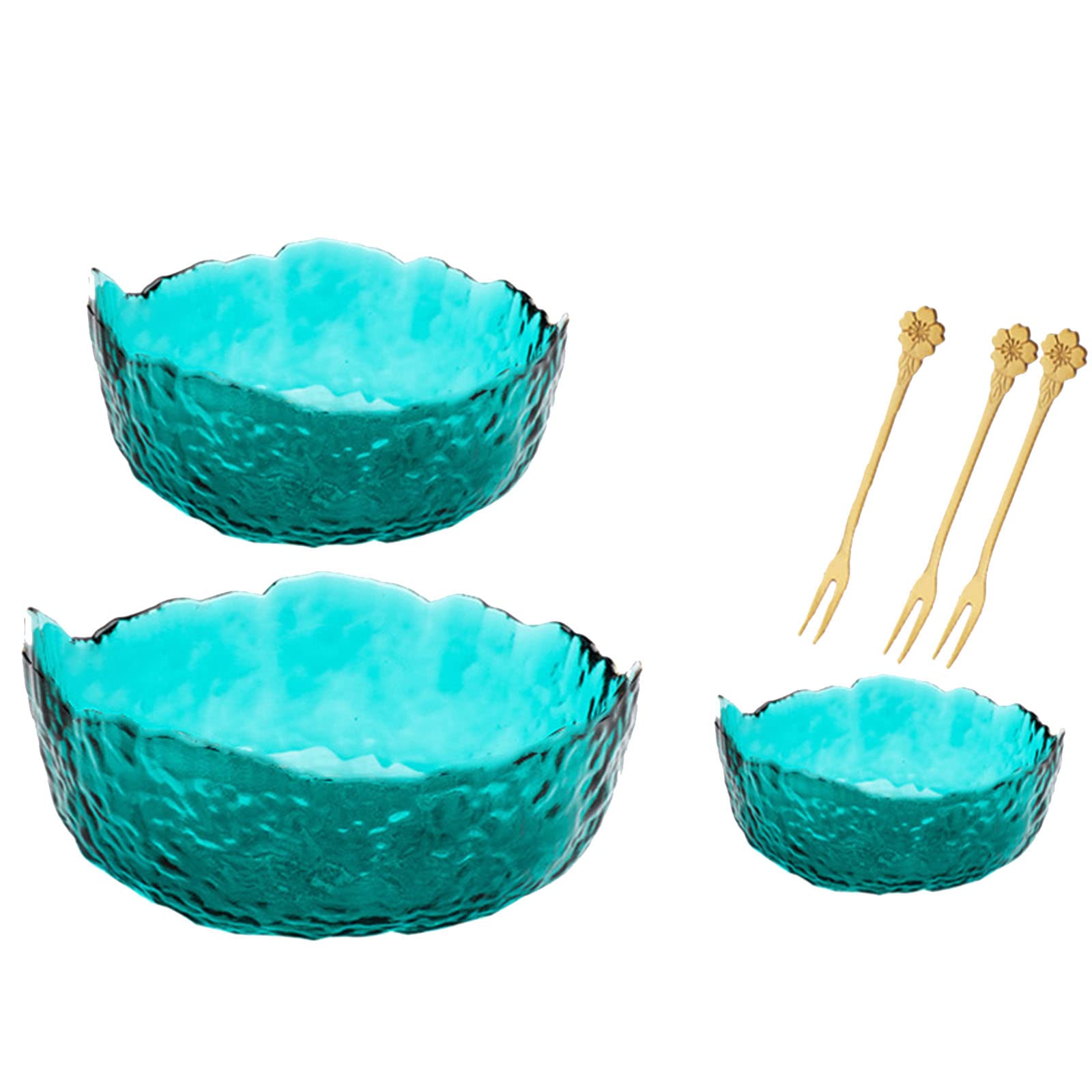 3-Piece Glass Salad Bowl Set - Irregular Shaped Mixing & Serving Bowls for Kitchen Prep, Fruit, Pasta, Popcorn & Snacks (Lake Green) - Perfect for Entertaining, Meal Prep & Healthy Eating