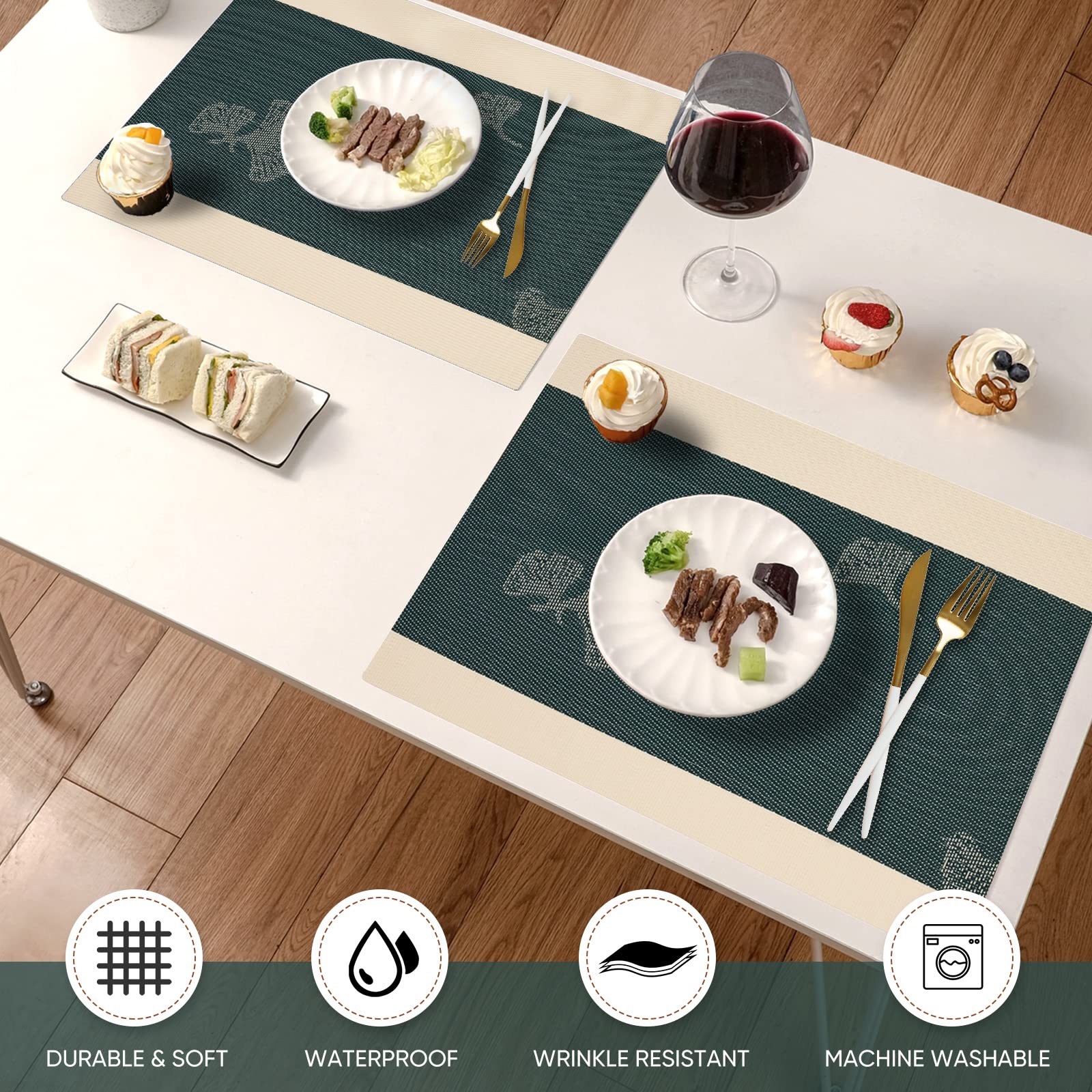 Washable Oil Stainless Heat Resistant Rectangle Vinyl Table Place Mats - Non-Slip Dining Table Protectors for Restaurant, Office, Kitchen & Home Decor | Perfect for Housewarming Gifts & Daily Use
