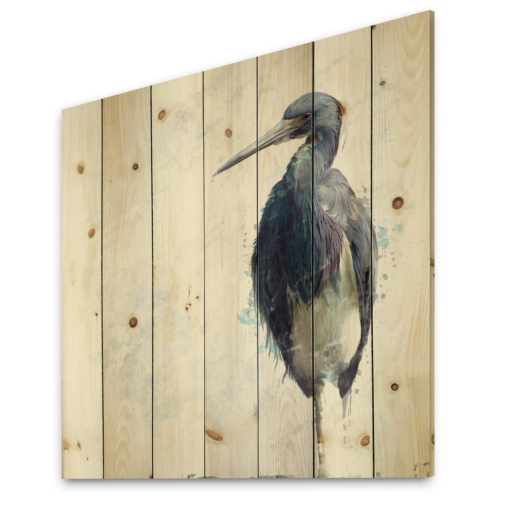 DesignQ Tricolored Heron Bird Farmhouse Wood Wall Decor - Grey Wood Wall Art with Large Animal Print on Natural Pine Wood - Perfect for Rustic Home, Living Room & Bedroom Decor