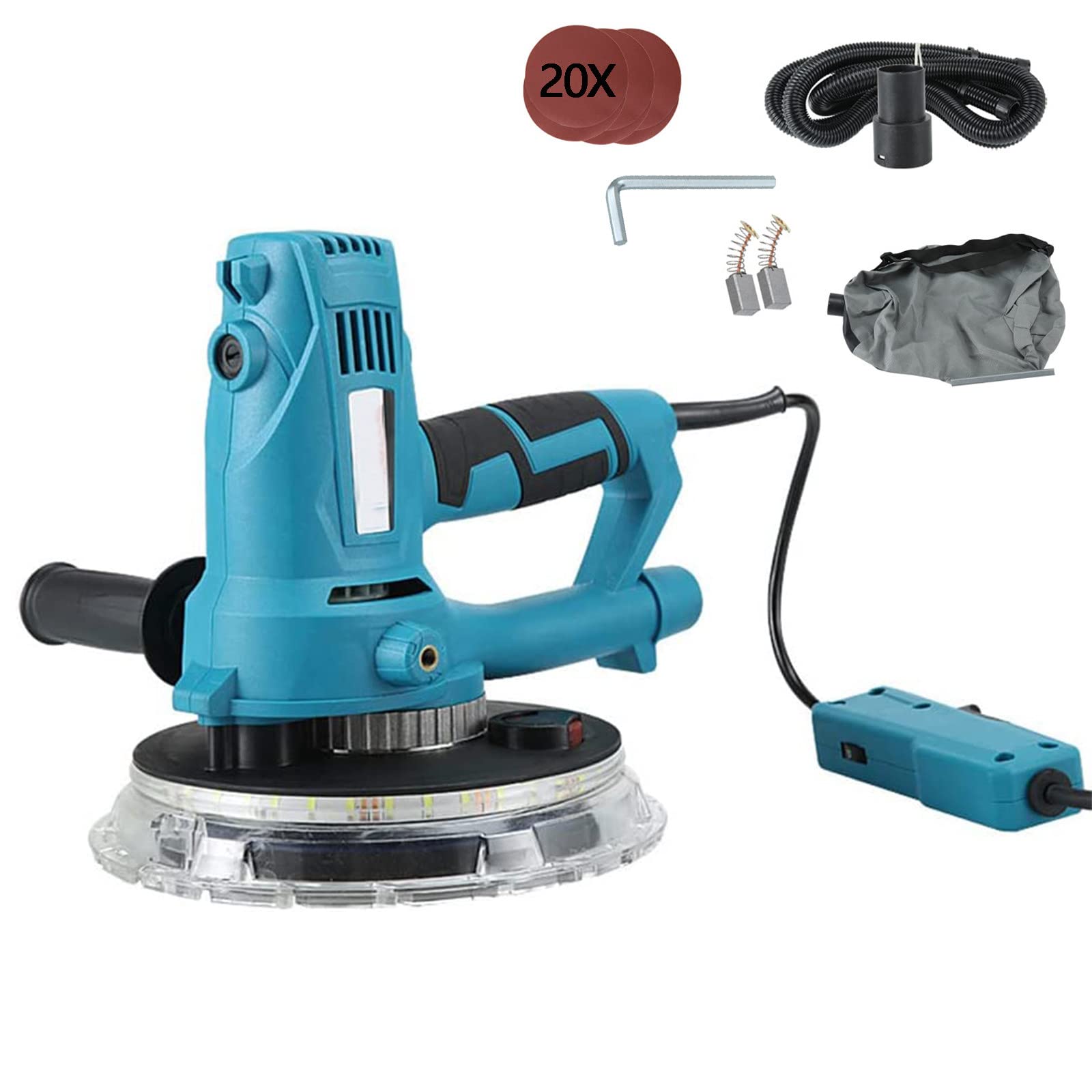 Electric Drywall Sander with Vacuum Auto Dust Collection - 1000-2100 RPM Variable Speed, LED Strip Light & Vacuum Bag - Perfect for Home Renovation, Wall Repair and Professional Sheetrock Sanding