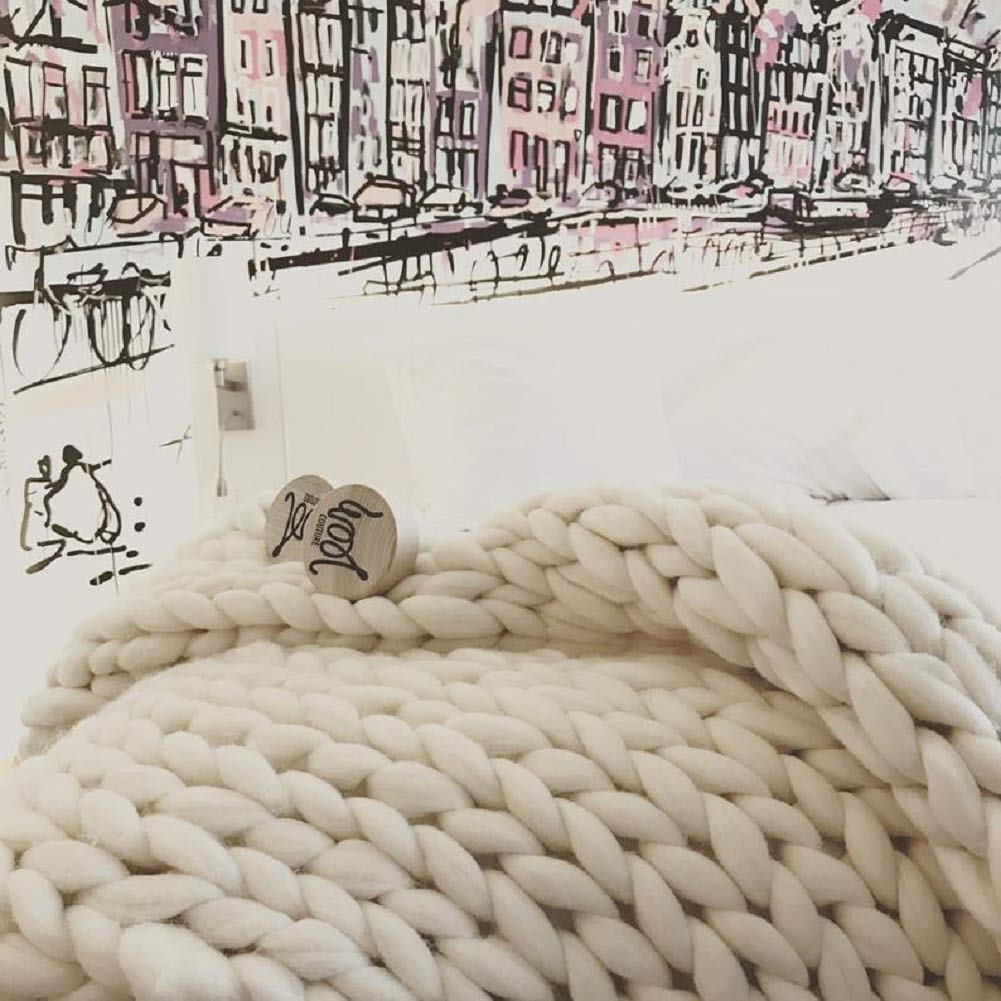 Handmade Chunky Knit Merino Wool Throw Blanket - Soft & Cozy 60