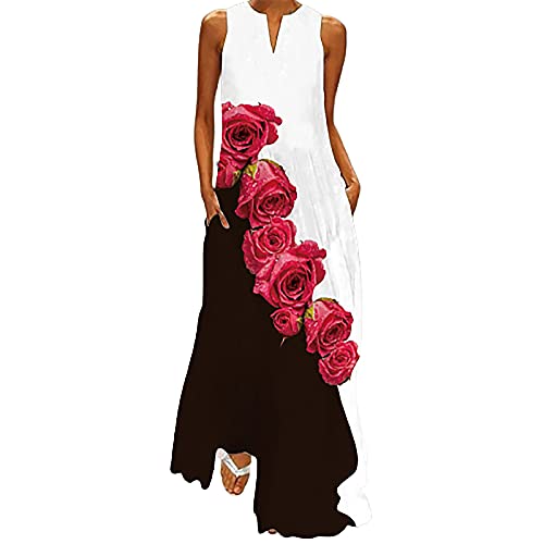 JPVDPA Women's Sleeveless Maxi Dresses - Casual Loose Long Summer Dress with Striped Floral Print | Perfect for Beach Vacations, Outdoor Parties & Summer Getaways