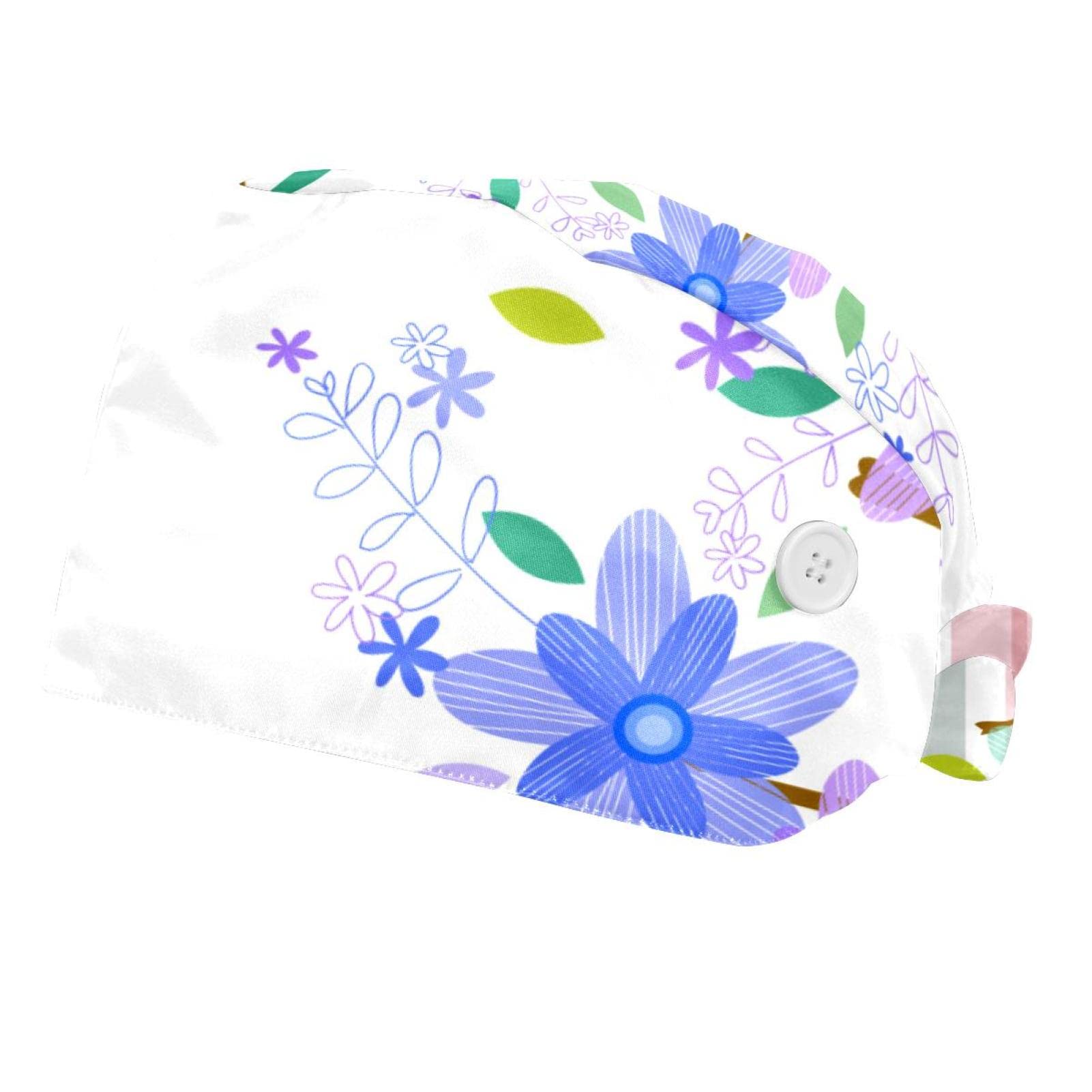 2 Pack Women's Adjustable Elastic Tie Back Medical Surgical Scrub Caps - Abstract Watercolor Design for Nurses, Doctors & Healthcare Professionals - Comfortable Working Cap with Button for Hospitals & Clinics