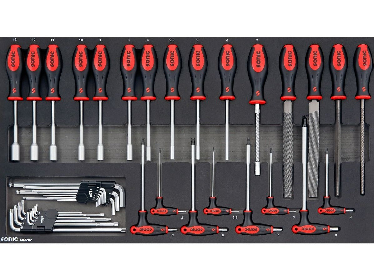 42-Piece Sonic Foam System Hex Nut and Key Grip Set - 34 Large Size for DIY Projects, Home Repairs, and Automotive Maintenance