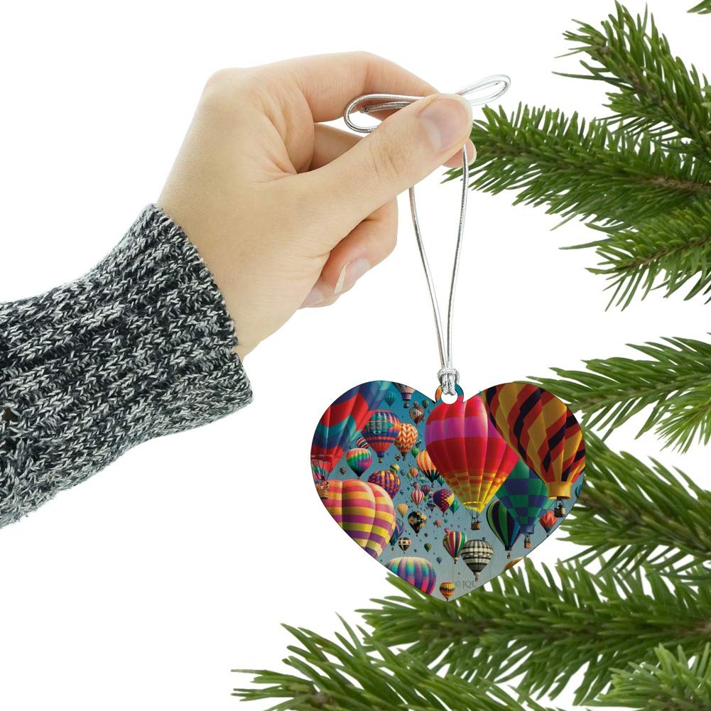 Hot Air Balloon Festival Heart Love Wood Christmas Tree Ornament - Handmade Holiday Decoration for Xmas Tree, Home, Party & Gift Giving