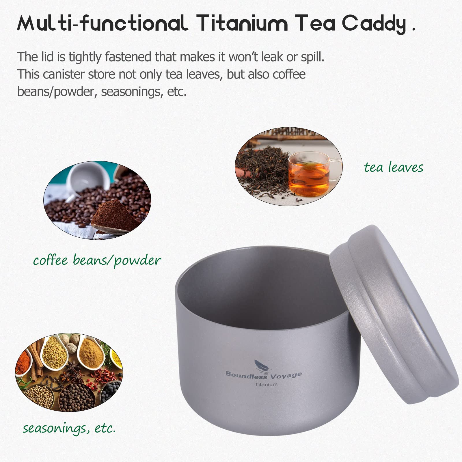 Boundless Voyage 35ml Titanium Tea Canister - Ultralight Portable Storage Container for Coffee, Tea & Spices | Airtight Camping & Hiking Accessory | Perfect for Outdoor Adventures, Travel & Kitchen Organization (Model: A-Ti3200D)