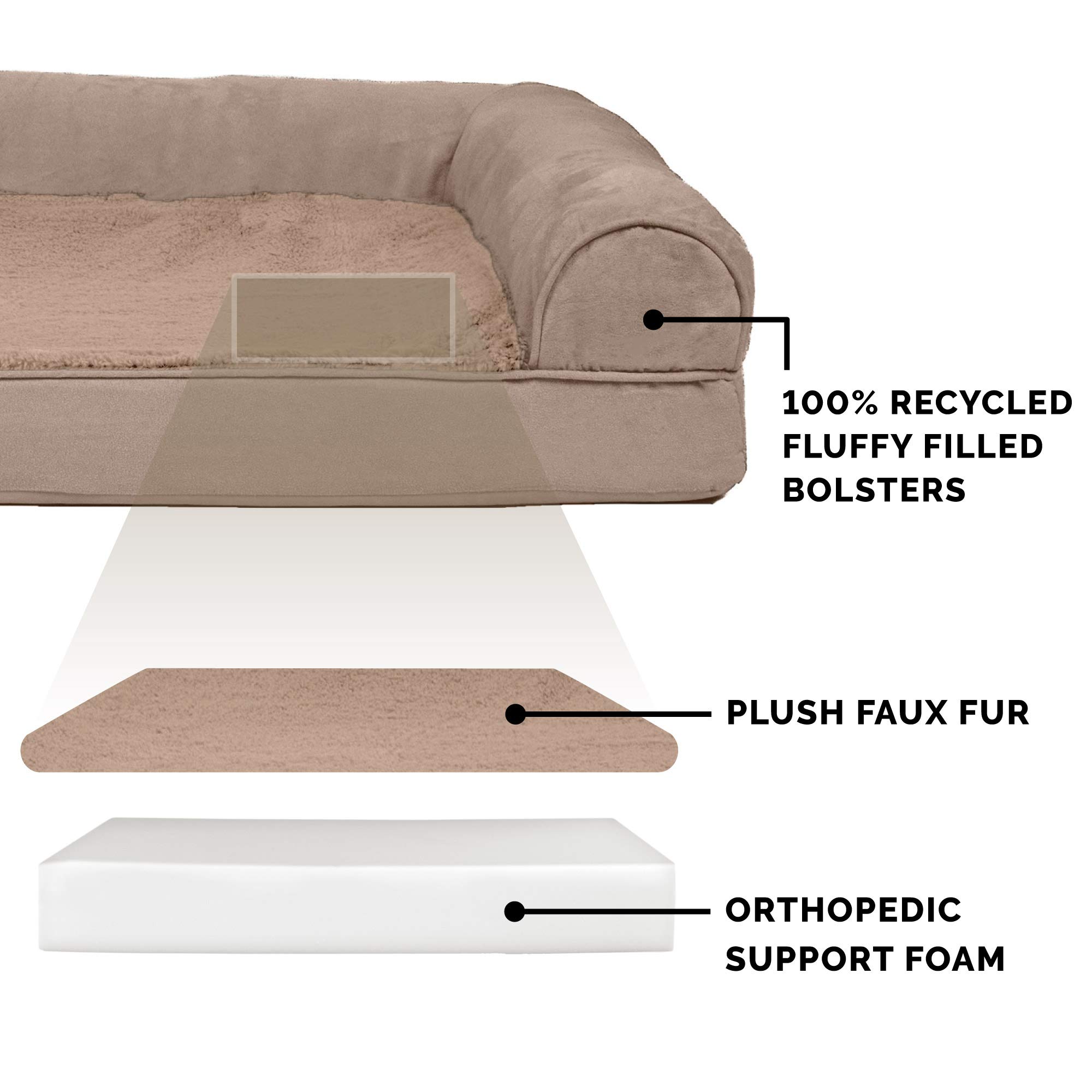 **Furhaven Orthopedic Dog Bed for Large Dogs - Removable Bolsters & Washable Cover - Plush & Suede Sofa - Supports Up to 125 lbs - Almondine, Jumbo Plus/XXL - Perfect for Arthritis & Joint Pain Relief - Ideal for Living Room, Bedroom & Pet-Friendly Spaces**