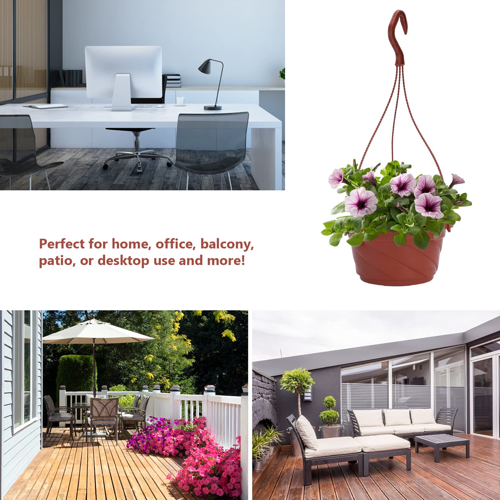 DOITOOL 10 Sets 6.7 Inch Plastic Hanging Planter Pots with Chains - Small Hanging Flower Pots for Orchids, Succulents, Herbs - Indoor Outdoor Planters for Balcony, Garden, Patio Decoration (Coffee) - Perfect for Home, Office, and Gift Giving