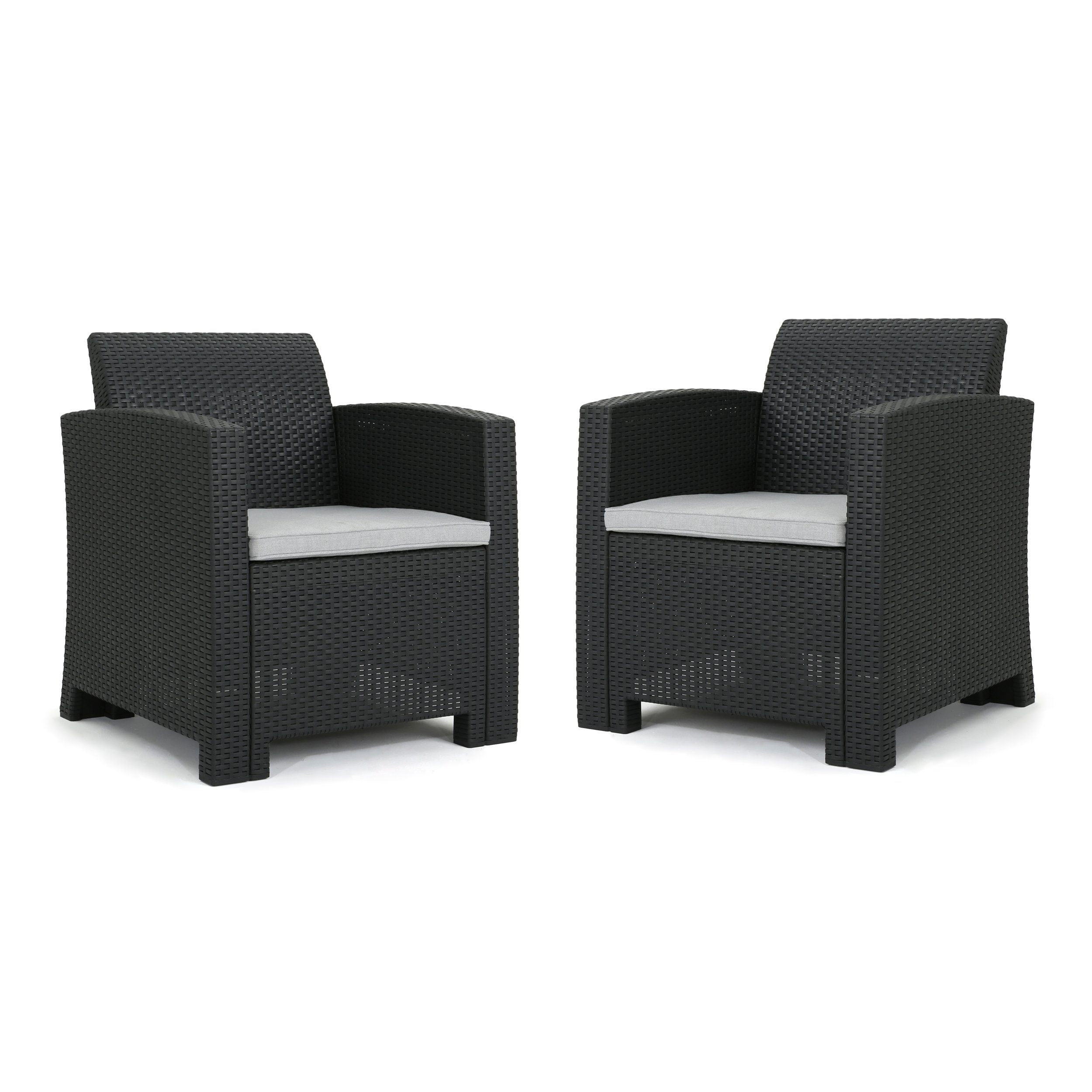 Christopher Knight Home St. Johns Outdoor Faux Wicker Club Chairs Set of 2 - Water Resistant Cushions, Charcoal/Light Grey - Patio, Poolside & Garden Lounge Furniture for Relaxing Outdoors