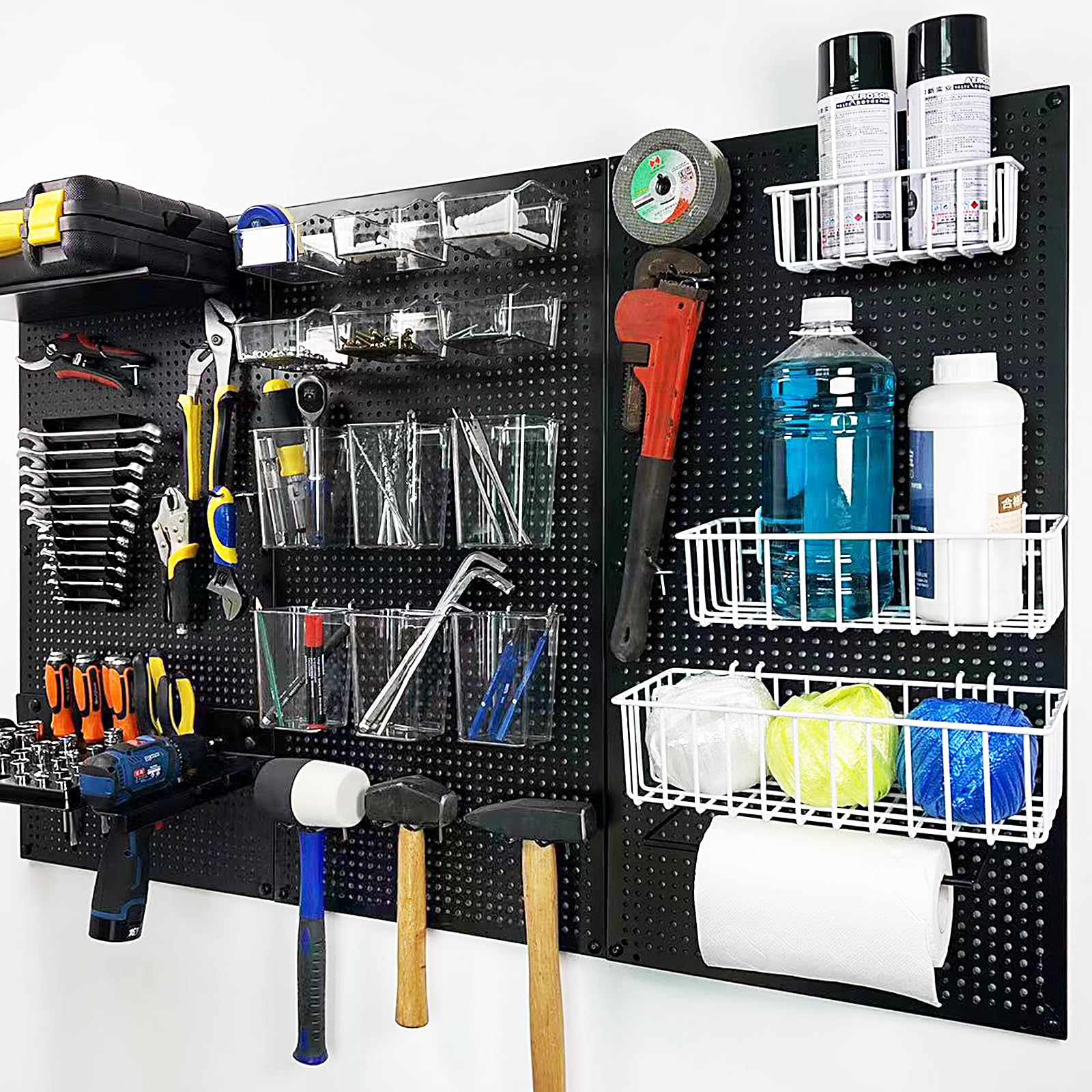 Heavy Duty 16x32 Inch Metal Pegboard for Garage Storage - Black Steel Tool Organization Panel (3 Pack) | Wall Mounted Workshop & Garage Organization Solution