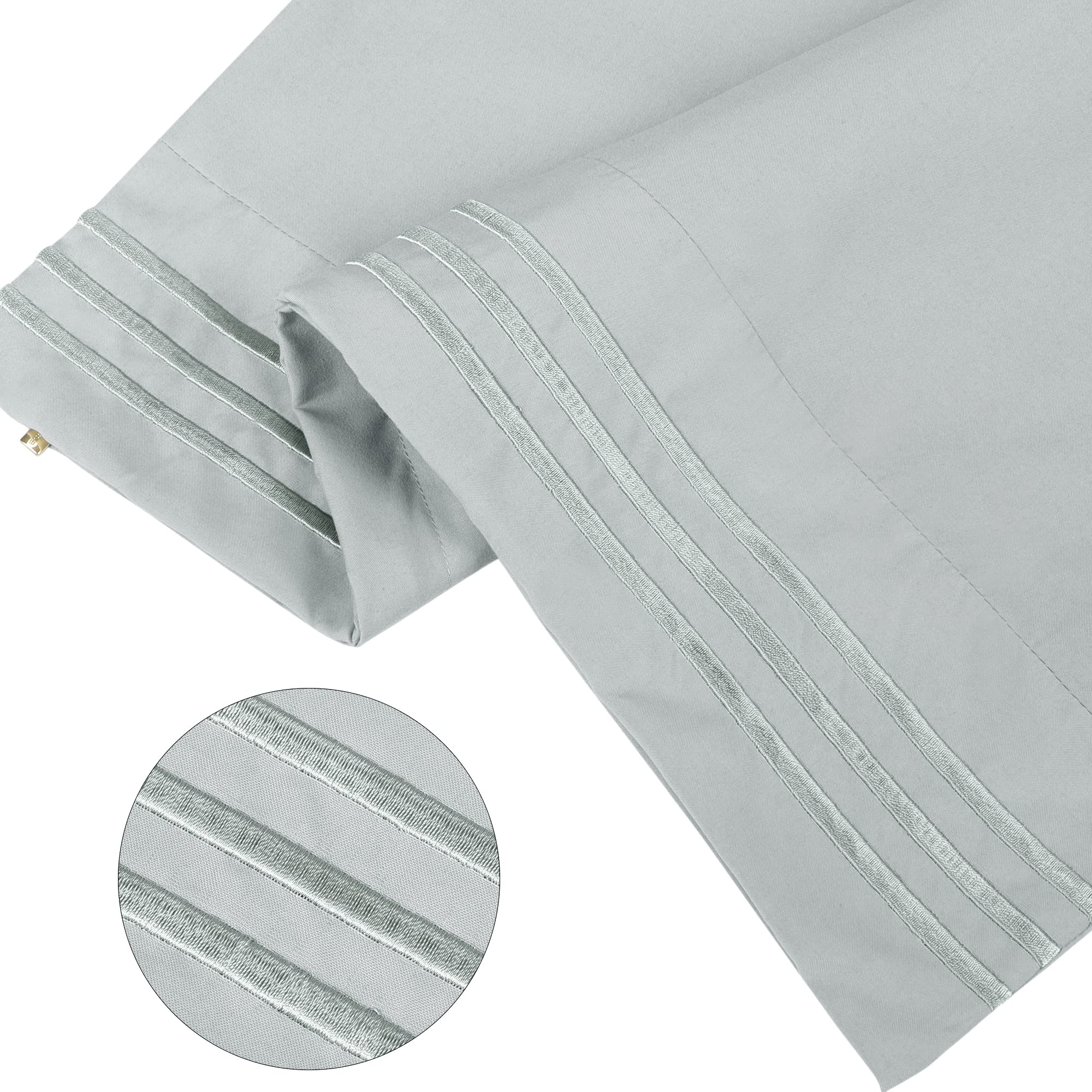 PiccoCasa Light Gray Pillow Cases Set of 2 - Soft Breathable Travel Pillow Covers with Embroidery, Brushed Microfiber Pillowcases with Zipper Closure for Home, Hotel & Airplane Travel
