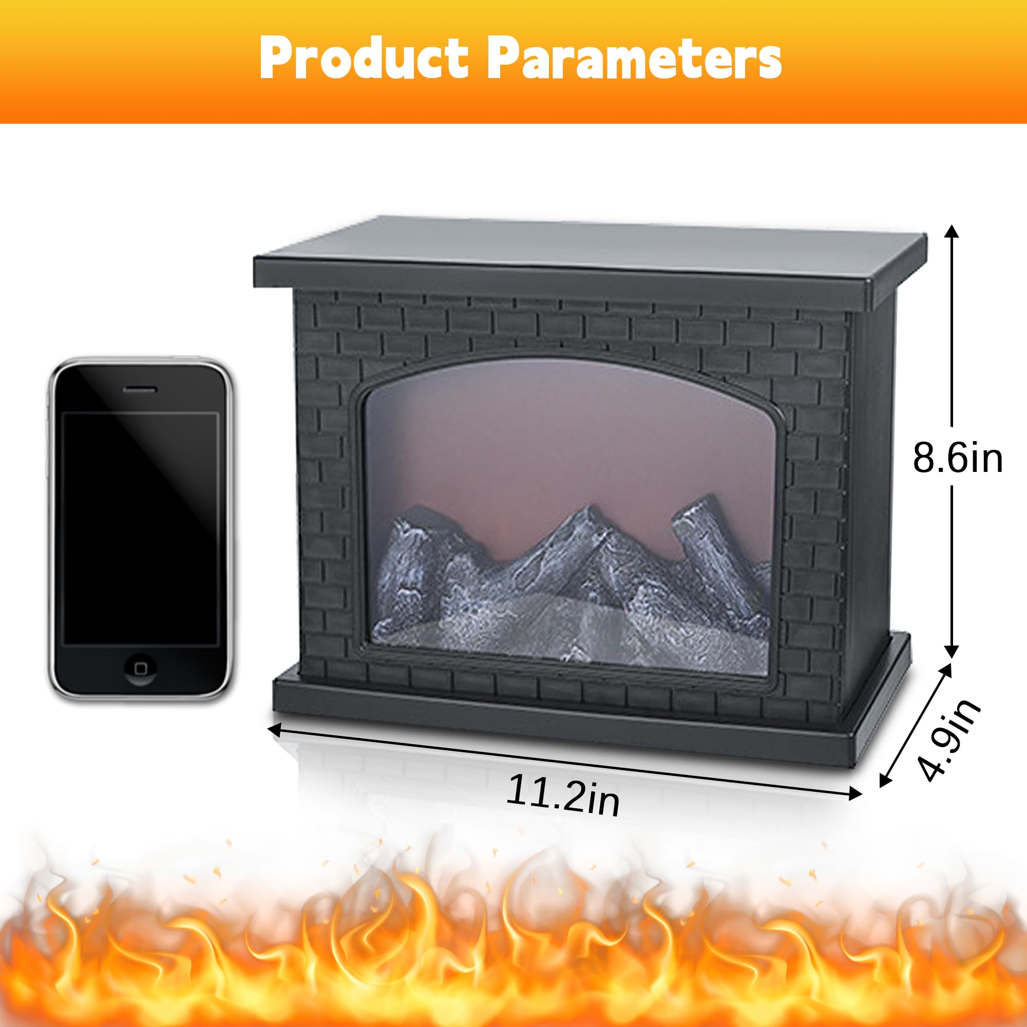 LED Fireplace Lanterns - Battery Operated & USB Rechargeable Fake Fireplace with Realistic Flame Effect - Indoor/Outdoor Christmas Decor for Home, Patio, Wedding, Party (Black, No Heater)