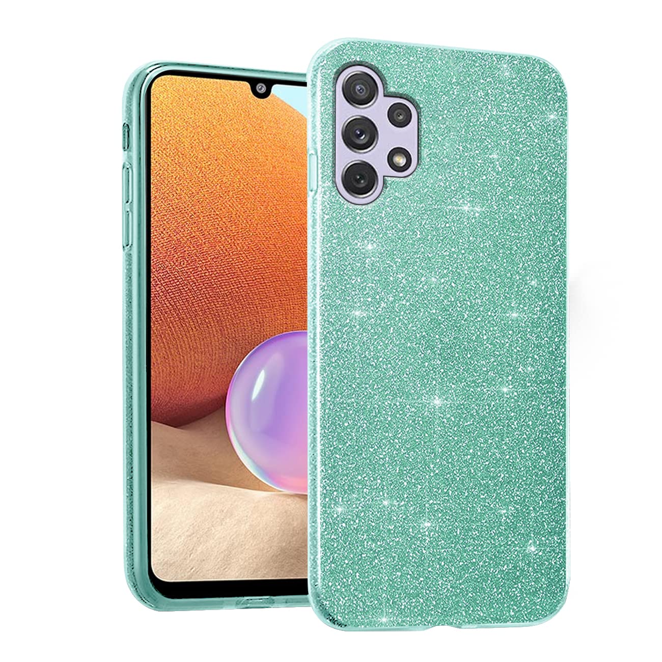 Samsung Galaxy A32 5G Phone Case - Glitter Sparkly Shockproof TPU Slim Protective Cover for Women | 3-in-1 Design | Compatible with Samsung A32 5G (Green) | Perfect for Everyday Use, Work & Travel