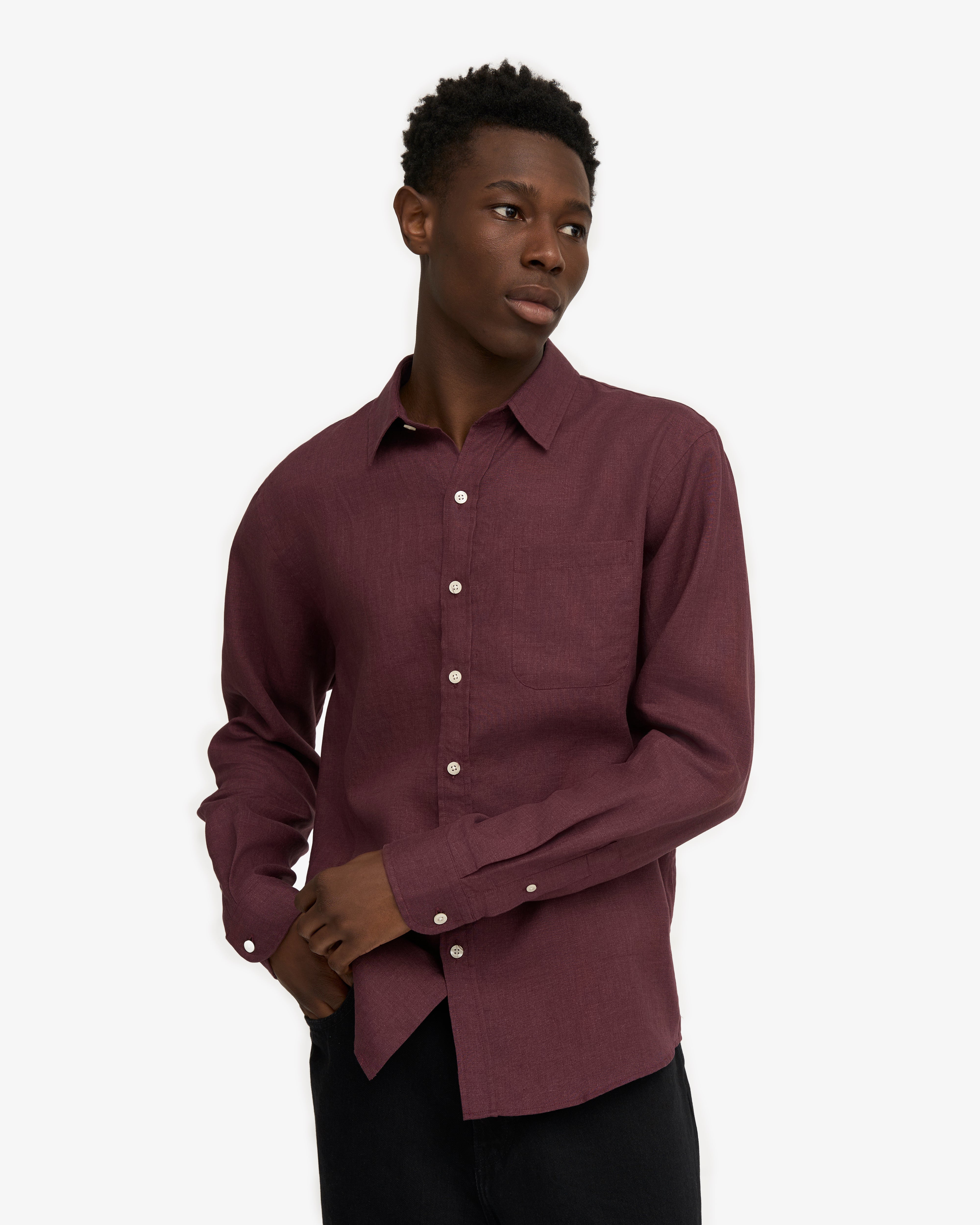 Premium Linen Shirt for Men - Breathable Oxblood Red Button Down Shirt - Casual Summer Office Wear & Vacation Outfit