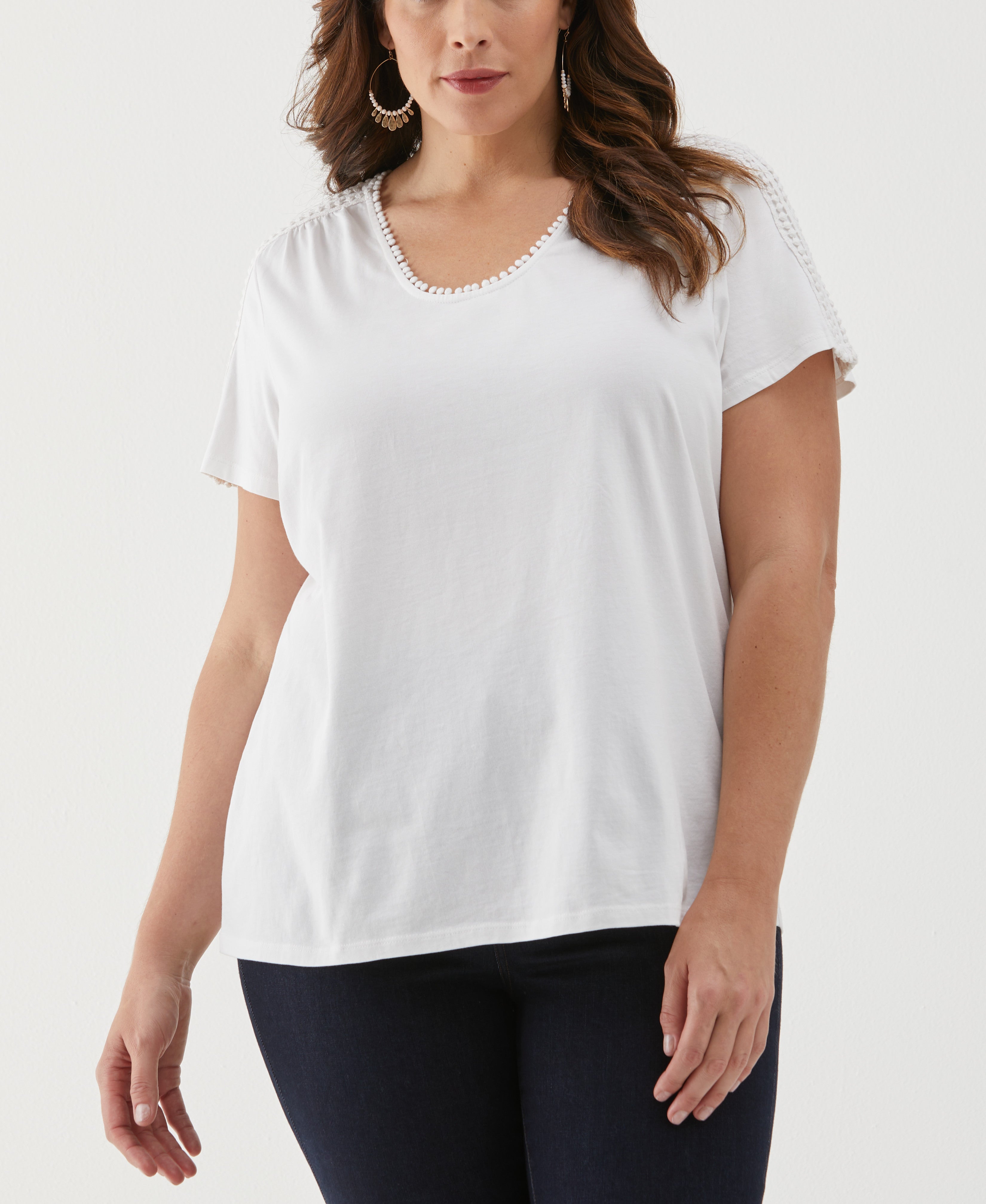 Plus Size Dot Trim Tee - Stylish Casual T-Shirt for Women | Comfortable & Trendy Oversized Top for Everyday Wear, Work & Outings