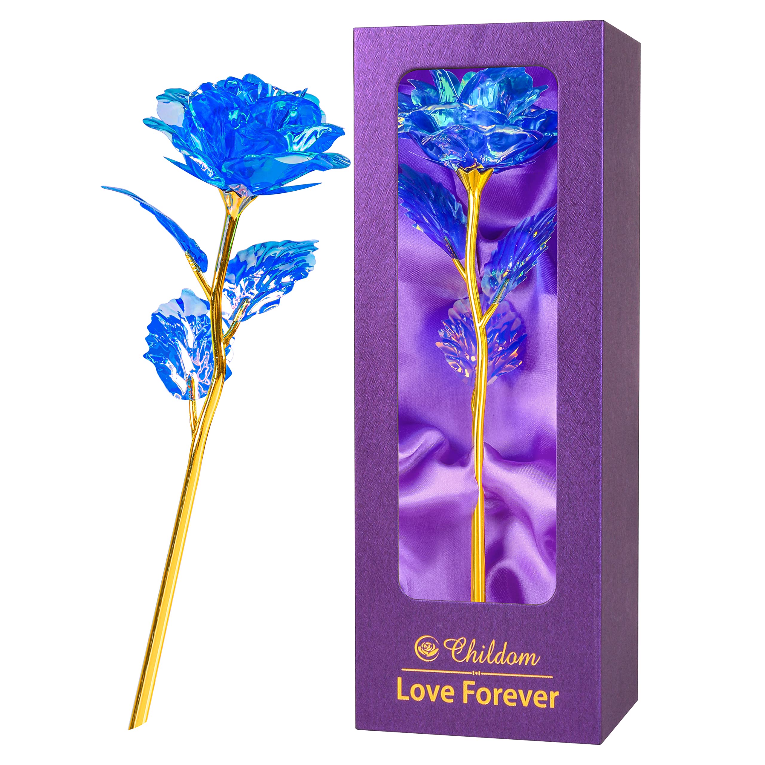 Childom Artificial Blue Rose Flower Gift Set - Perfect Mother's Day, Birthday, Anniversary & Valentine's Gift for Mom, Wife, Grandma from Daughter or Son | Elegant Home Decor & Special Occasion Present