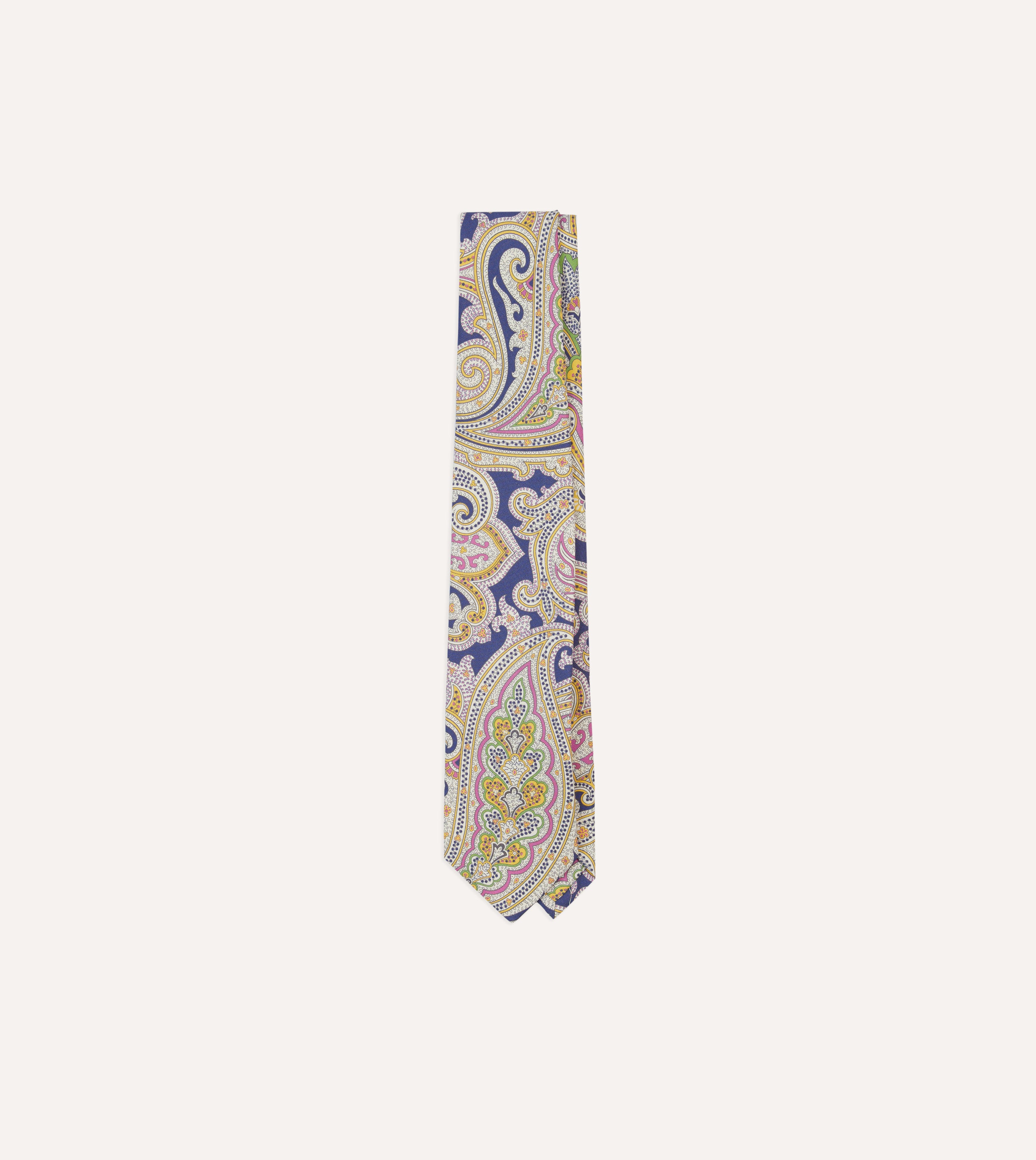 Premium Navy Blue Large Paisley Pattern Silk Necktie - Handcrafted Self-Tipped Design for Business, Weddings & Formal Occasions