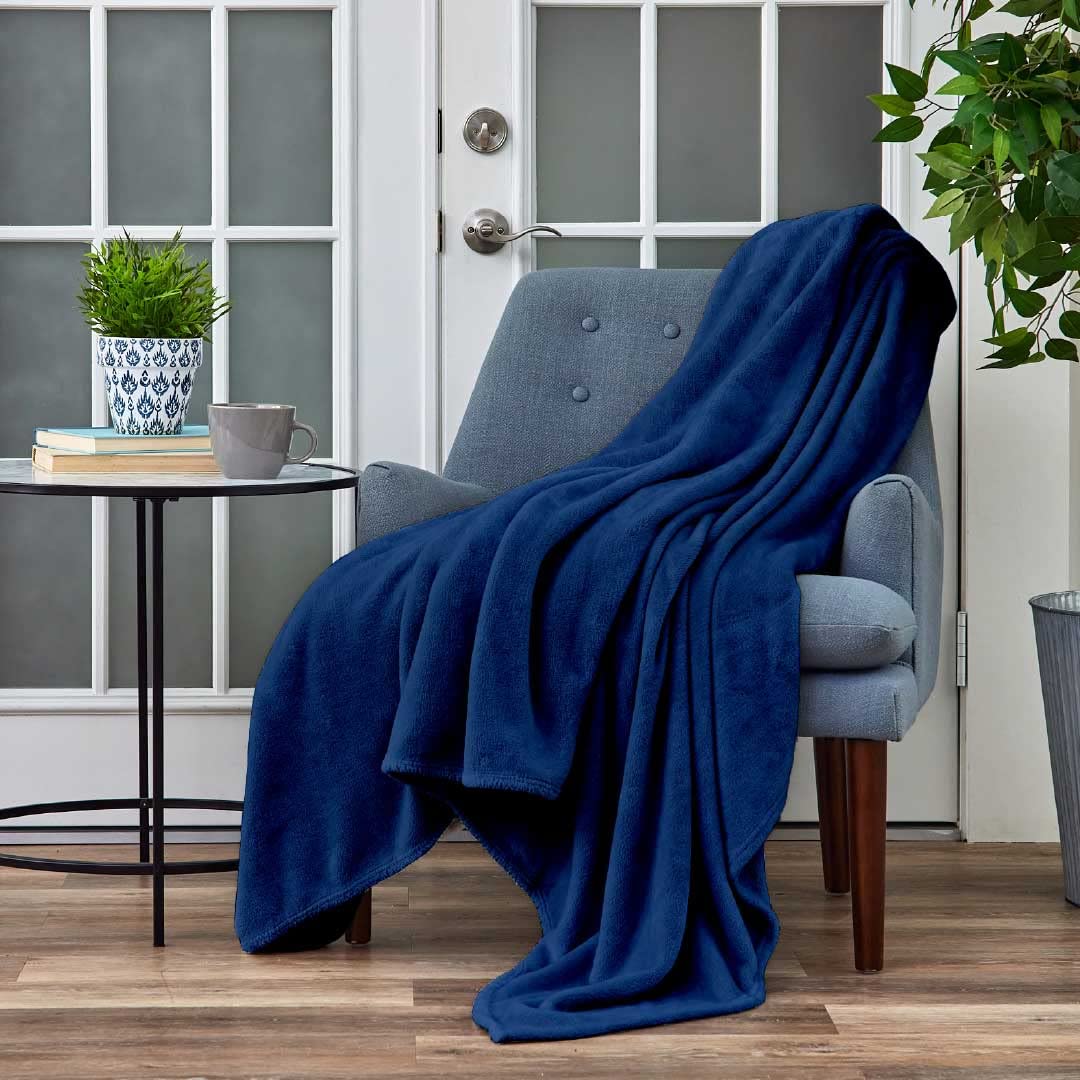 Cozy House Collection 1500 Series Ultra-Soft Fleece Blanket - All-Season Lightweight Throw for Couch, Bed, Travel - Breathable & Skin-Friendly (Navy Blue) - Perfect for Lounging, Camping & Gifts