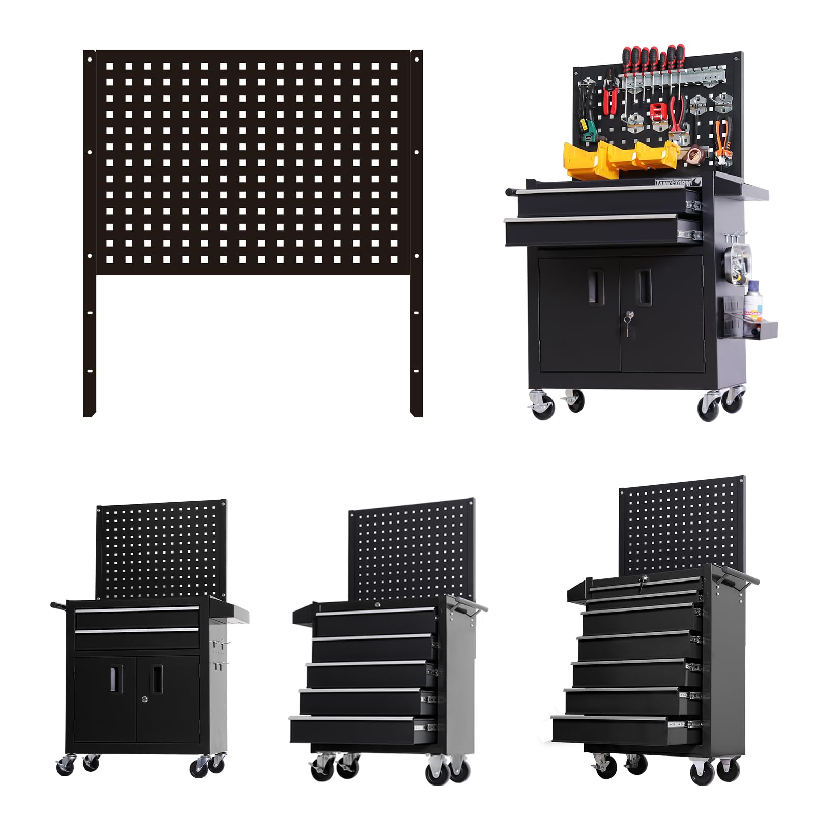 Heavy Duty Back Panel for Tool Cart & Tool Chest (HGB1235-BK) - Durable Storage Organizer for Garage, Workshop & Automotive Repair