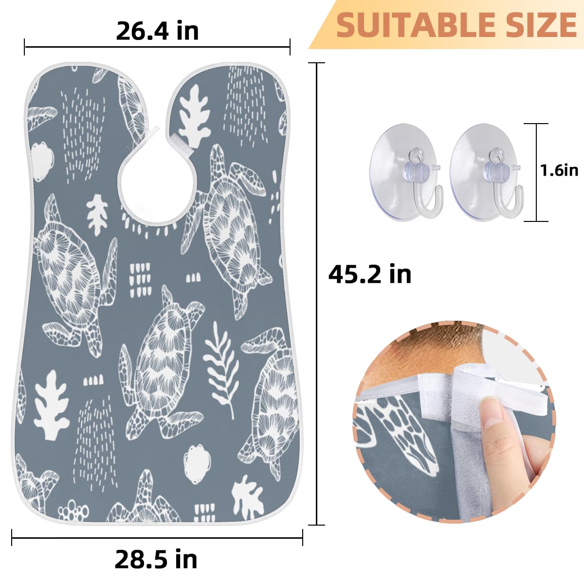 Sea Turtles Coral Seaweed Beard Bib for Men - Non-Stick Shaving Apron with Suction Cups, Hair Catcher Grooming Cape - Perfect Gift for Husband & Dad - Ideal for Barbershops, Home Grooming & Birthday Presents