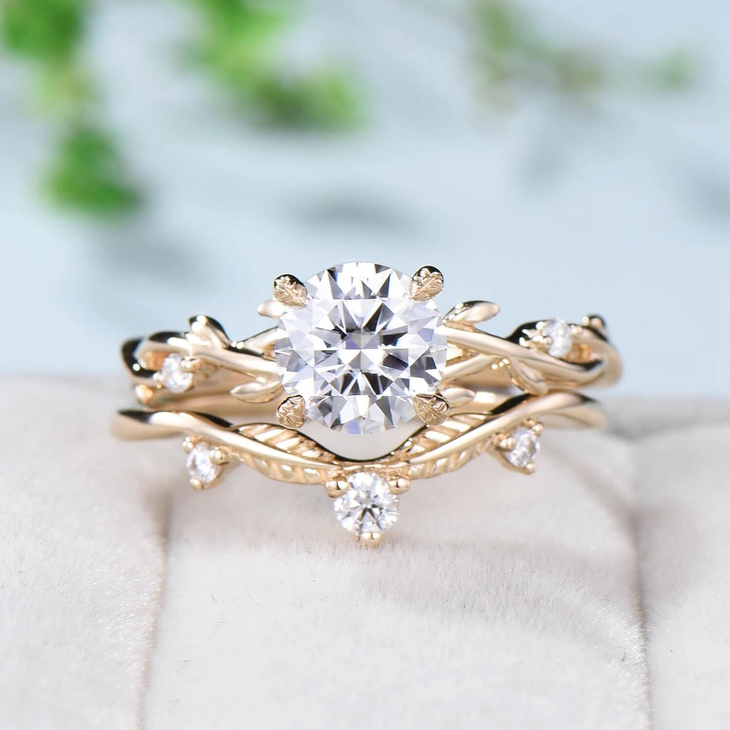 1CT Round Brilliant Moissanite Engagement Ring Set - Nature Inspired Branch Twig Wedding Band, Unique Leaf Design Anniversary Promise Ring for Women | Perfect for Proposals, Weddings & Special Occasions